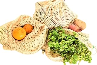 Reusable Mesh Produce Bags from 100% Cotton - Mesh Vegetable Bags - Eco-Friendly, Bio-degradable & Washable Mesh Fruit, Vegetable & Produce Bags - Veggie Bags (3 Small, 3 Medium, 3 Large) (9)