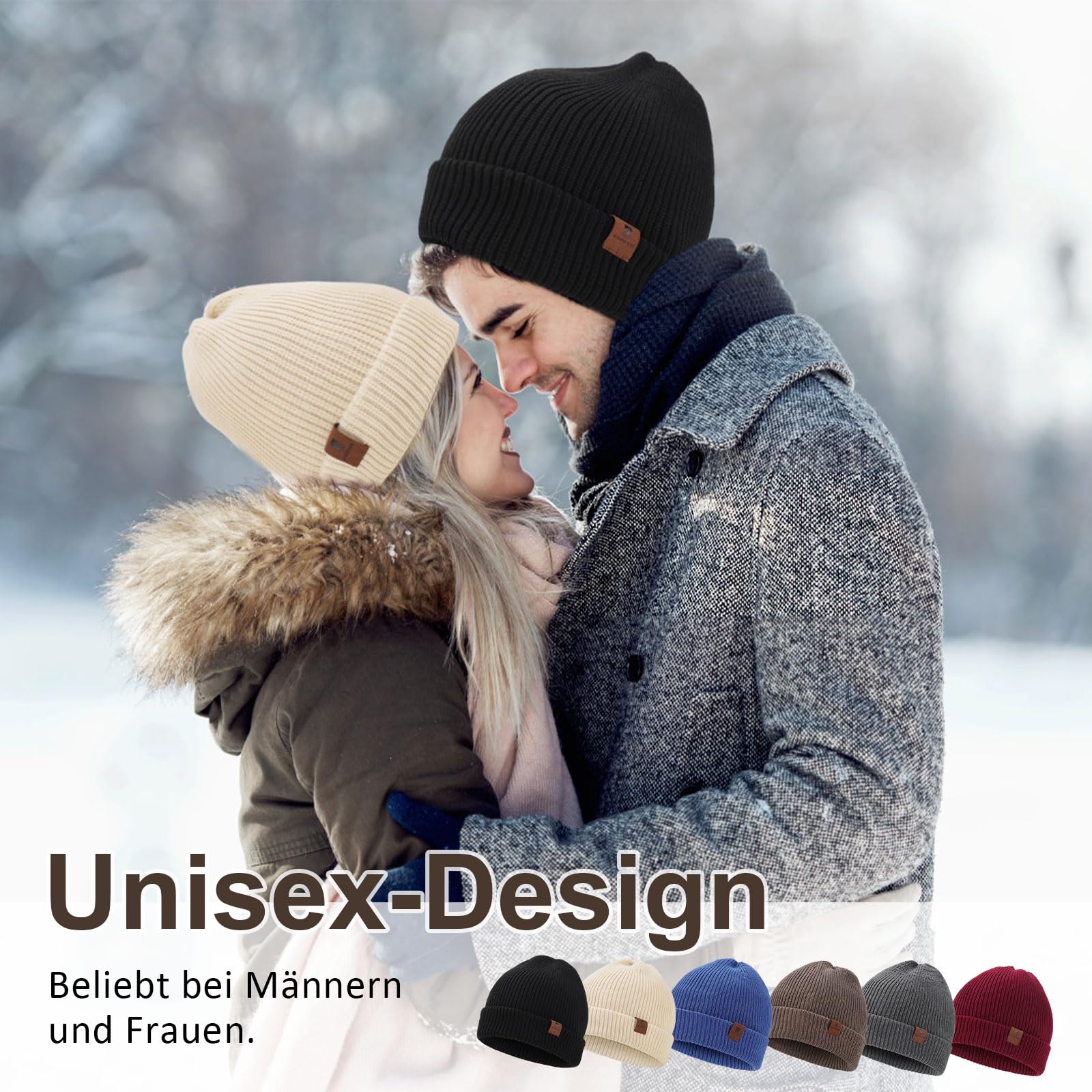 BARFULKER Berretto in Maglia Uomo Donna Cappello da Uomo Invernale Caldo Foderato Elasticizzato Beanie Hat Lana Beanie Antivento Cappelli da Corsa