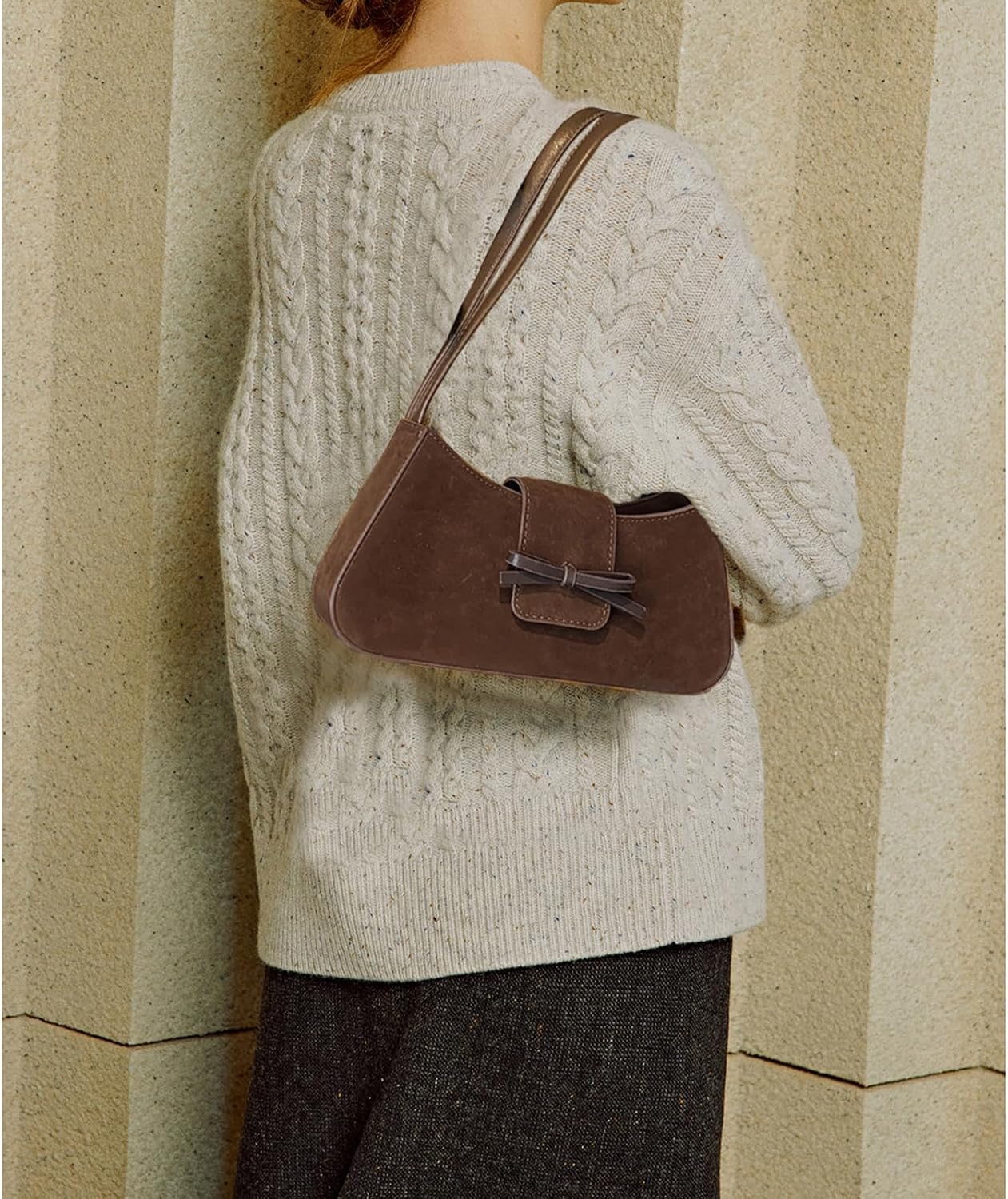 Small Shoulder Bags for Women Suede Handbag Cute Bow Purse Y2K Suede Hobo Handbag Clutch Underarm Purse - Image 4