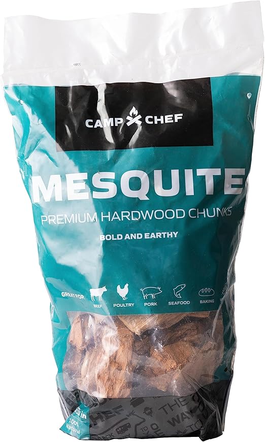 Camp Chef Premium Hardwood Chunks - Wood Chunks for Smoking & Outdoor Grilling - Compatible with Pellet Grills, Smokers & Barbecues - Made in The USA - Mesquite, 432 cu in