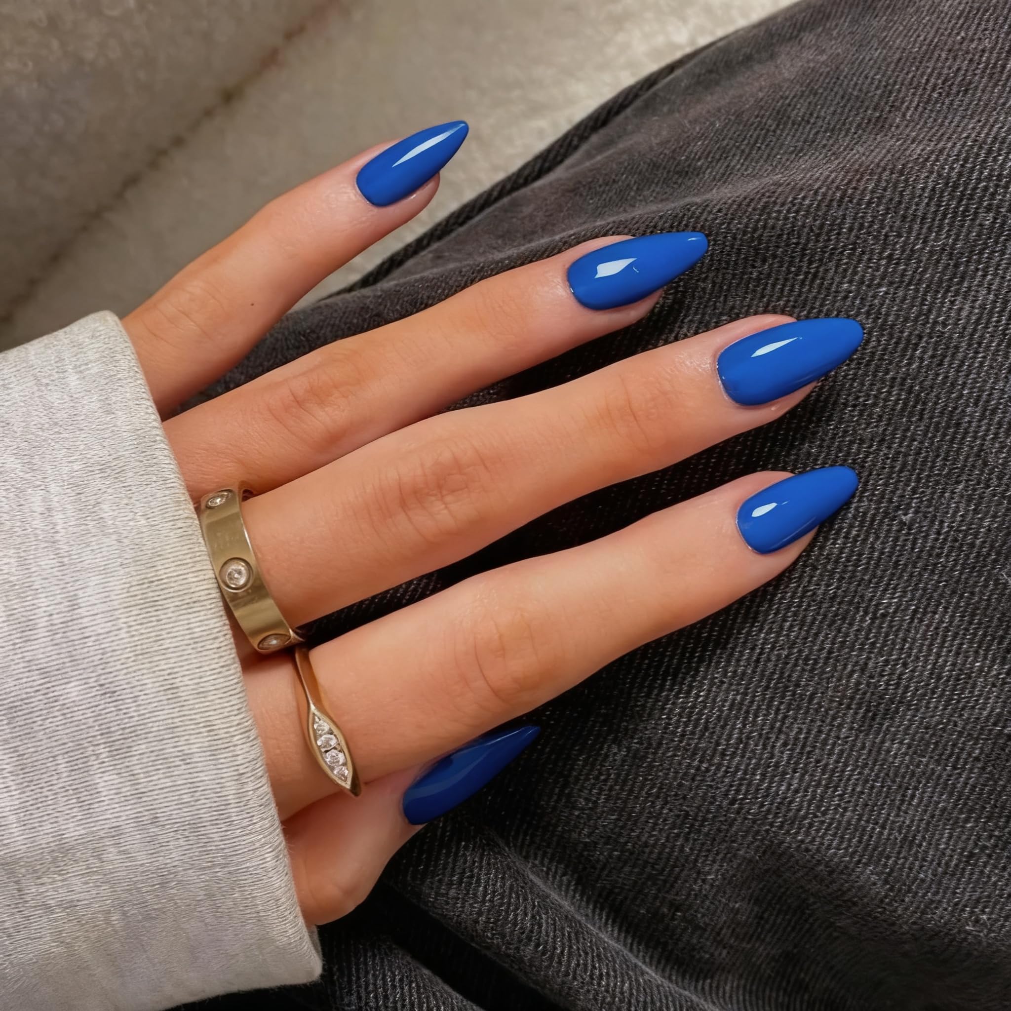 Amazon.com: Royal Blue Press on Nails Almond Shaped Nails Press