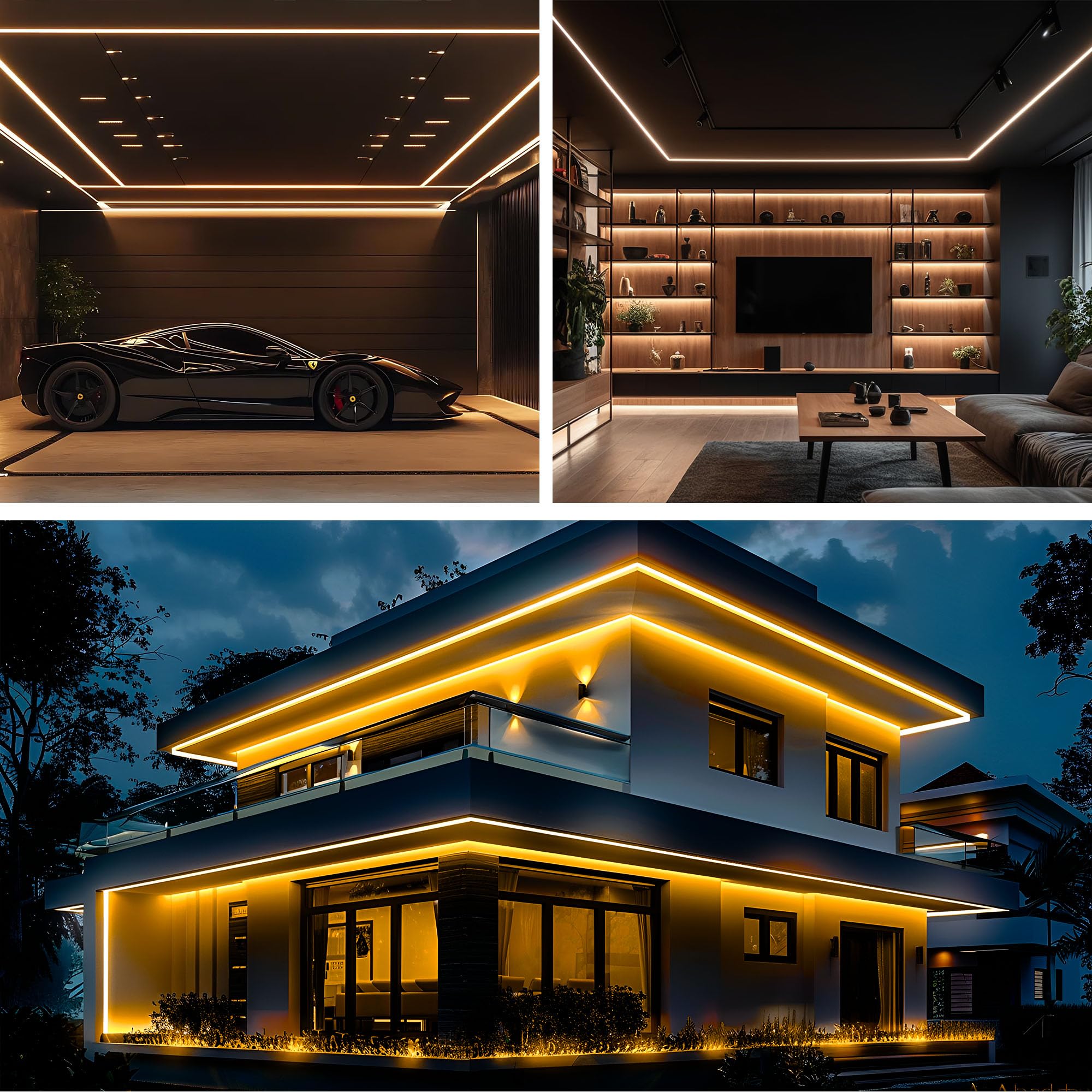 6 profili in alluminio per cartongesso, 2 m, binario da incasso con diffusore per strisce LED fino a 12,6 mm, canale di montaggio per illuminazione indiretta a soffitto