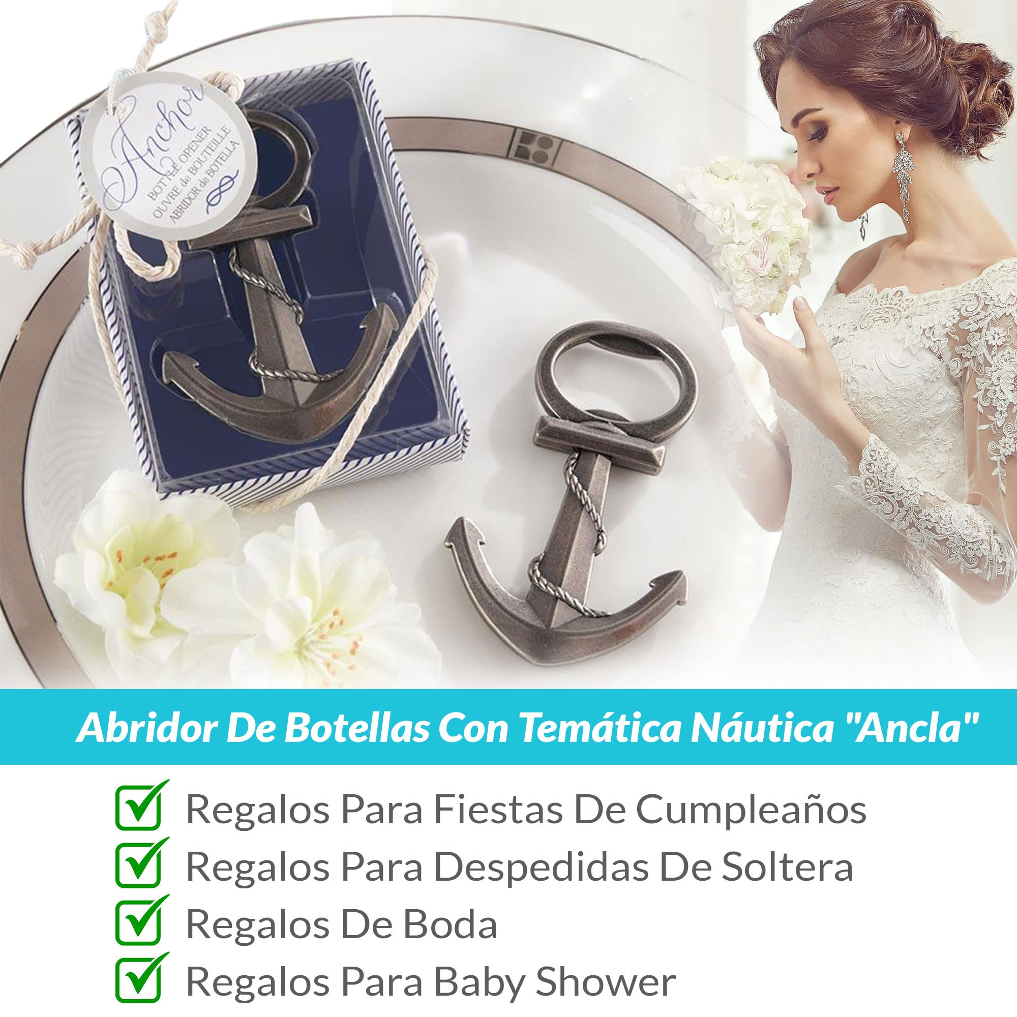Lote de 30 Abridor de Botellas "Ancla Marinero" Presentado en Caja Regalo - Detalles Originales Invitados de Bodas, Regalos Comuniones y Recuerdos para Cumpleaños Infantiles
