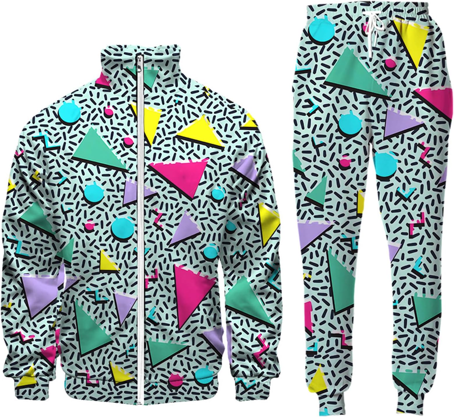 Retro 80s 90s Outfit Sets for Men Vintage Jacket and Joggers Sweatpants 80s Tracksuit Streetwear