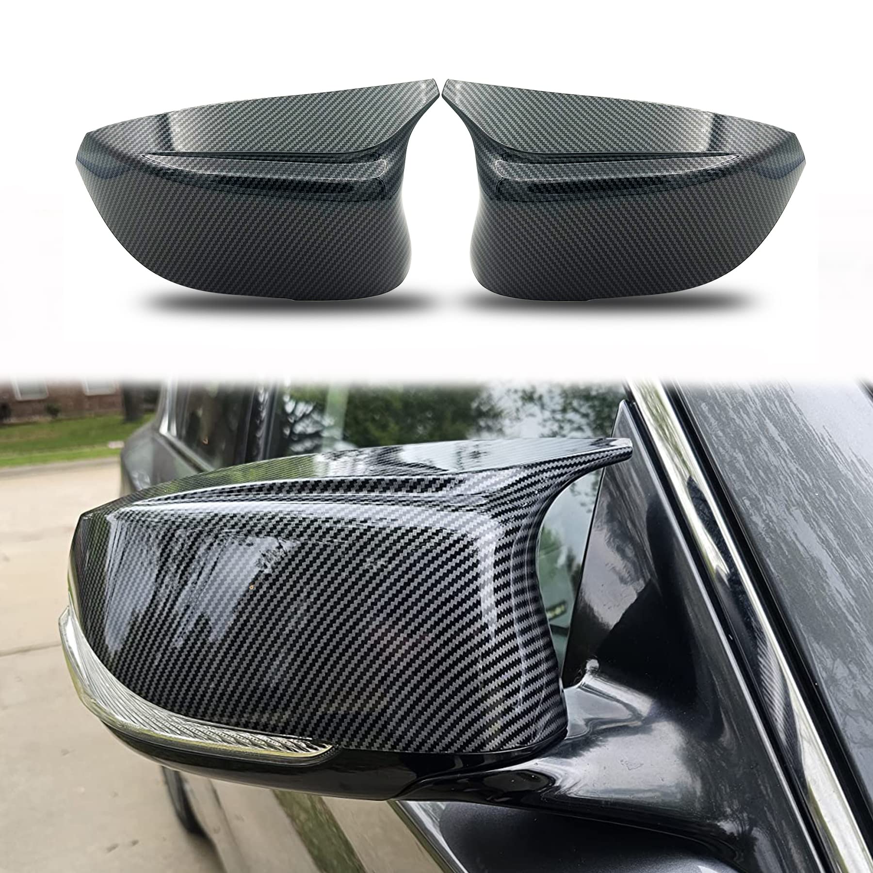 Rear Carbon Fiber M3 Style Side Mirror Covers Cap For Infiniti Q50 Q60 2014-21