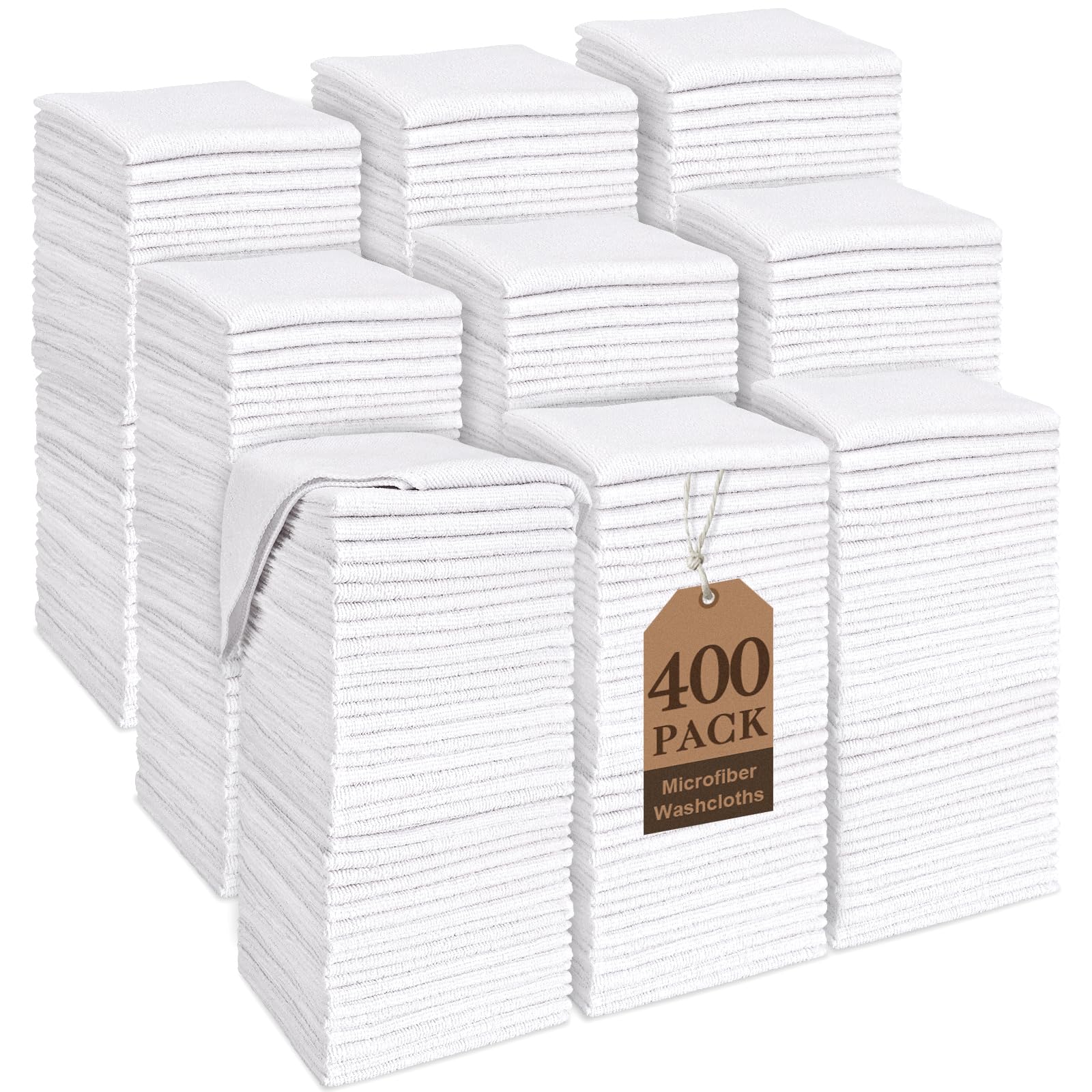 Photo 1 of TEAWOO White Washcloths Bulk 400 Pack, Highly Absorbent & Quick Drying Face Towels, Premium Quality Soft Bath Towels, Multipurpose Microfiber Wash Cloths, 12x12 inches