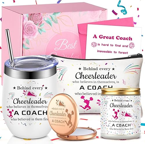 Miniatura 1 de 7 piezas de regalos de animadora para mujeres, regalos de animadora, incluye vaso de animación, bolsa de maquillaje de animadora, espejo compacto