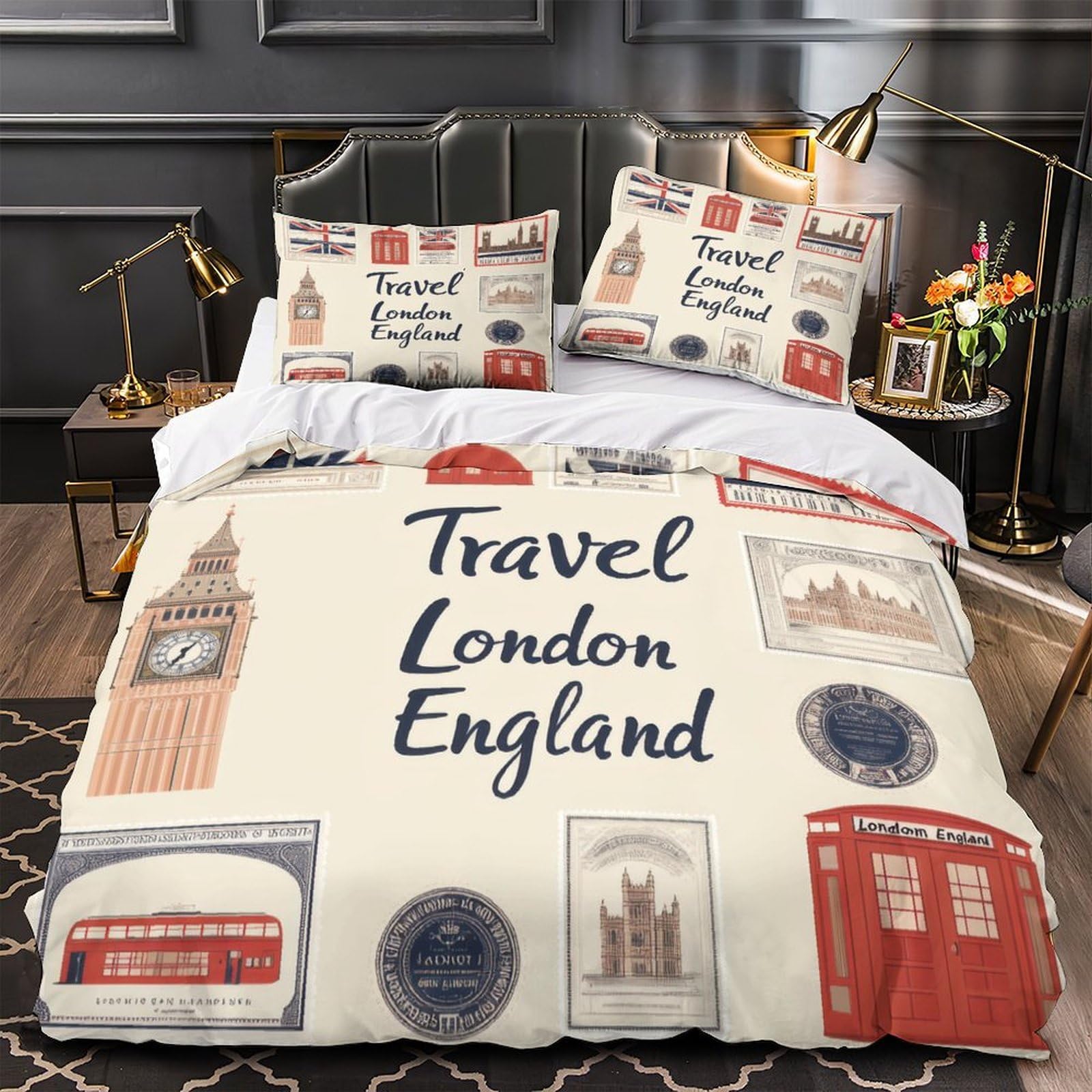 MMDASBVPE London Landmarks Quilt Cover 3D Print Premium 3 Pieces Bed Set Hidden Zipper Duvet Cover Ultra Soft All Season for Adults Kids Teens Women Youth Teenagers Super king（260x220cm）