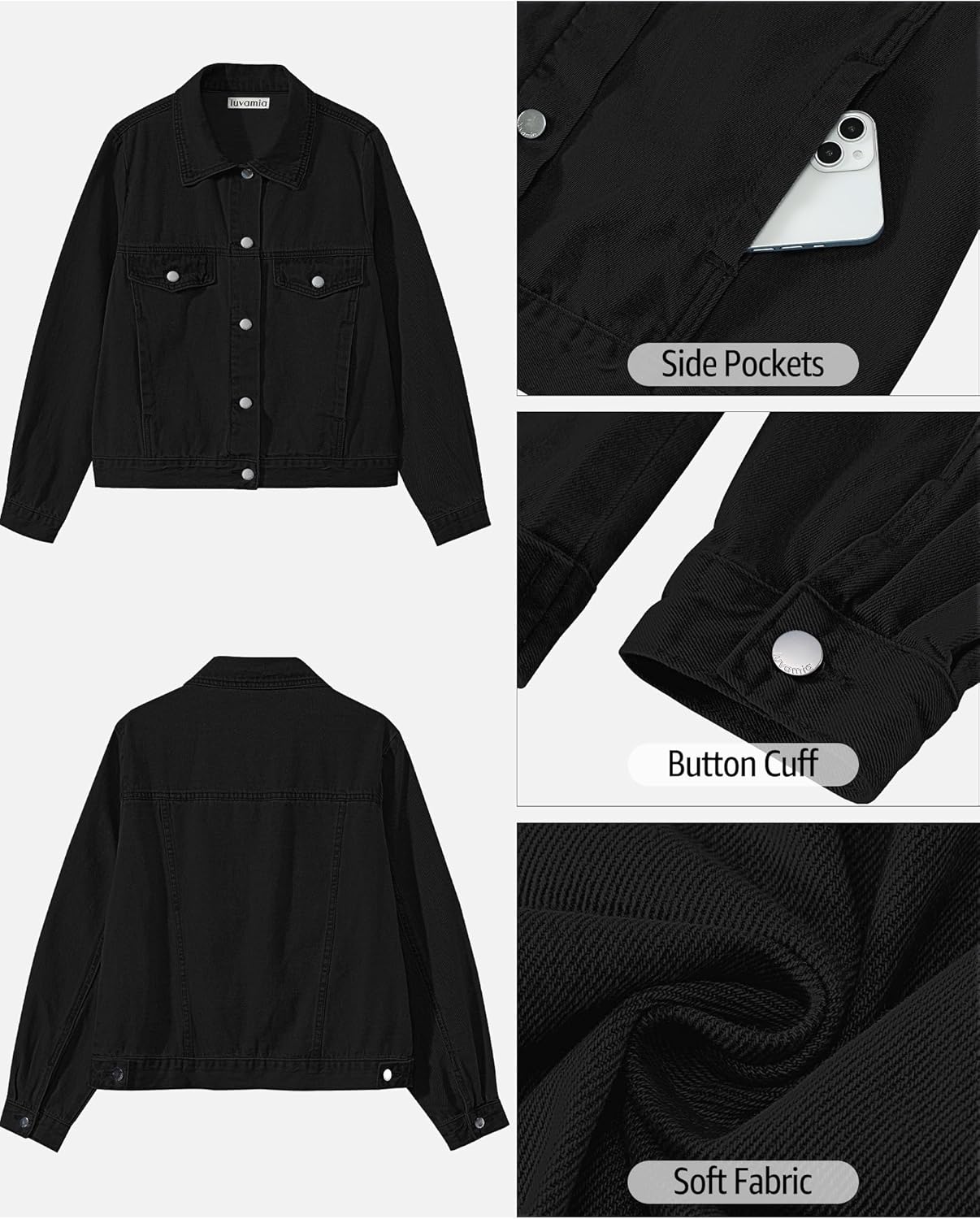 luvamia Denim Jackets for Women Trendy Casual Button Down Relaxed Fit Western Trucker Distressed Jean Jacket with Pocket - Image 5