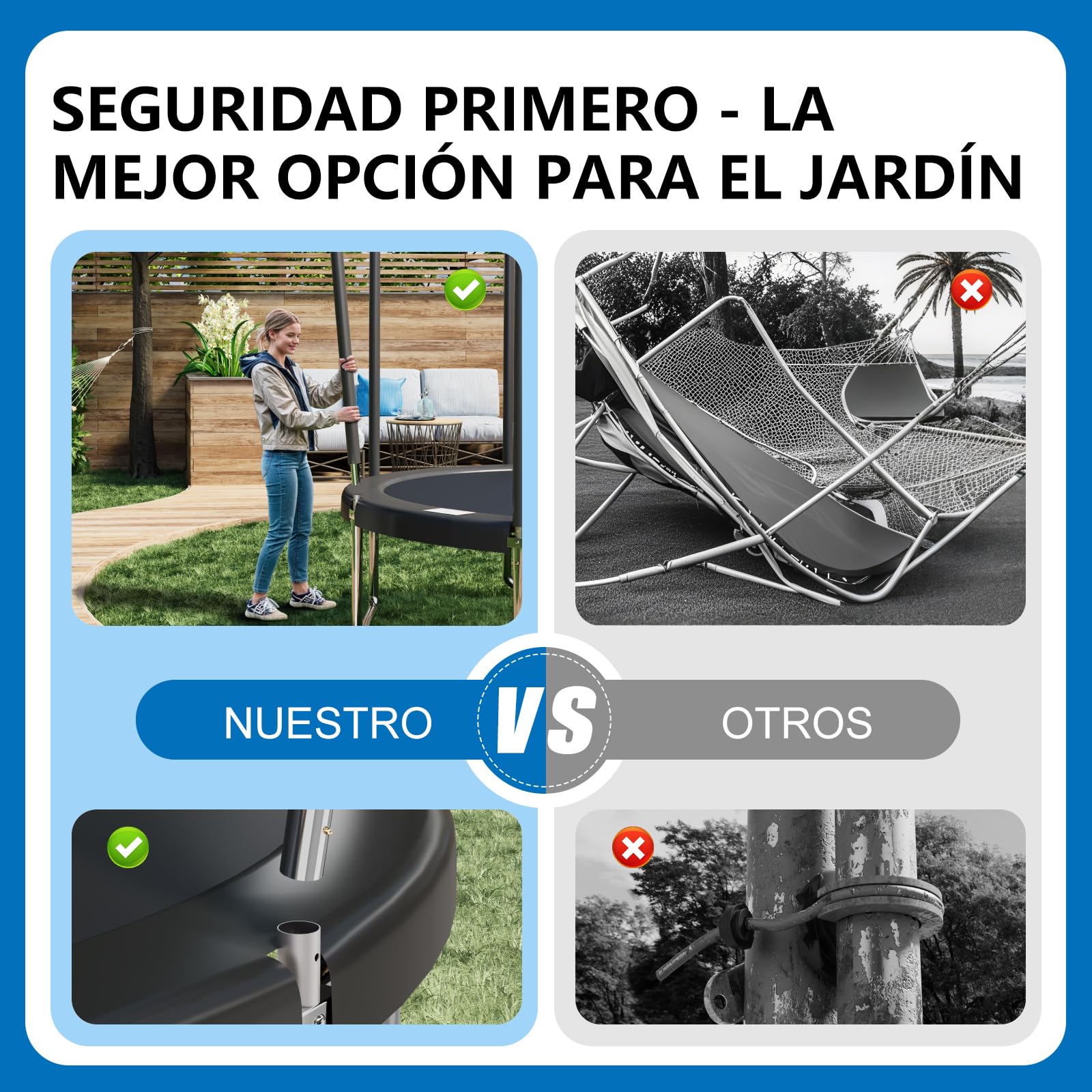 Devoko Cama Elástica Exterior para Niños Ø 183/228/305/366/427 cm, Trampolines para Niños con Malla de Zapatos, Escalera, Red de Seguridad, Capacidad de Carga 50-150 kg