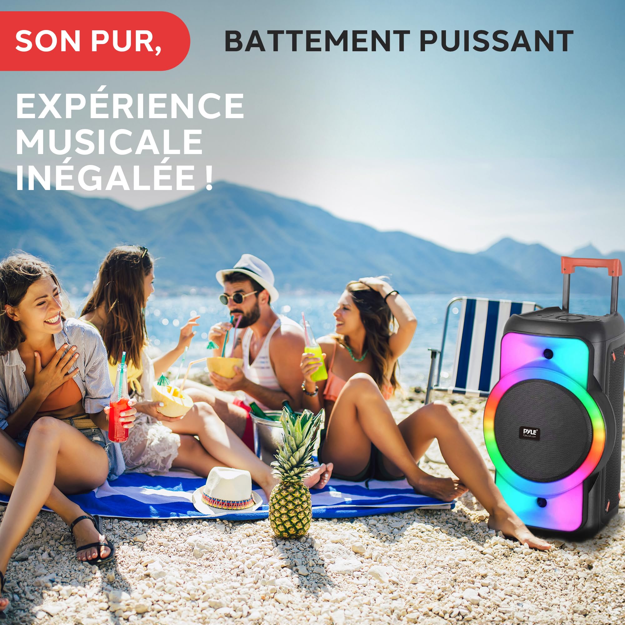 Pyle Enceinte Bluetooth de Fête Grande Taille – Gros Haut-Parleur Bluetooth avec Système Stéréo sans Fil Véritable (TWS) – Basses Puissantes et Aigus Clairs – Grand Haut-Parleur avec Sac de Transport