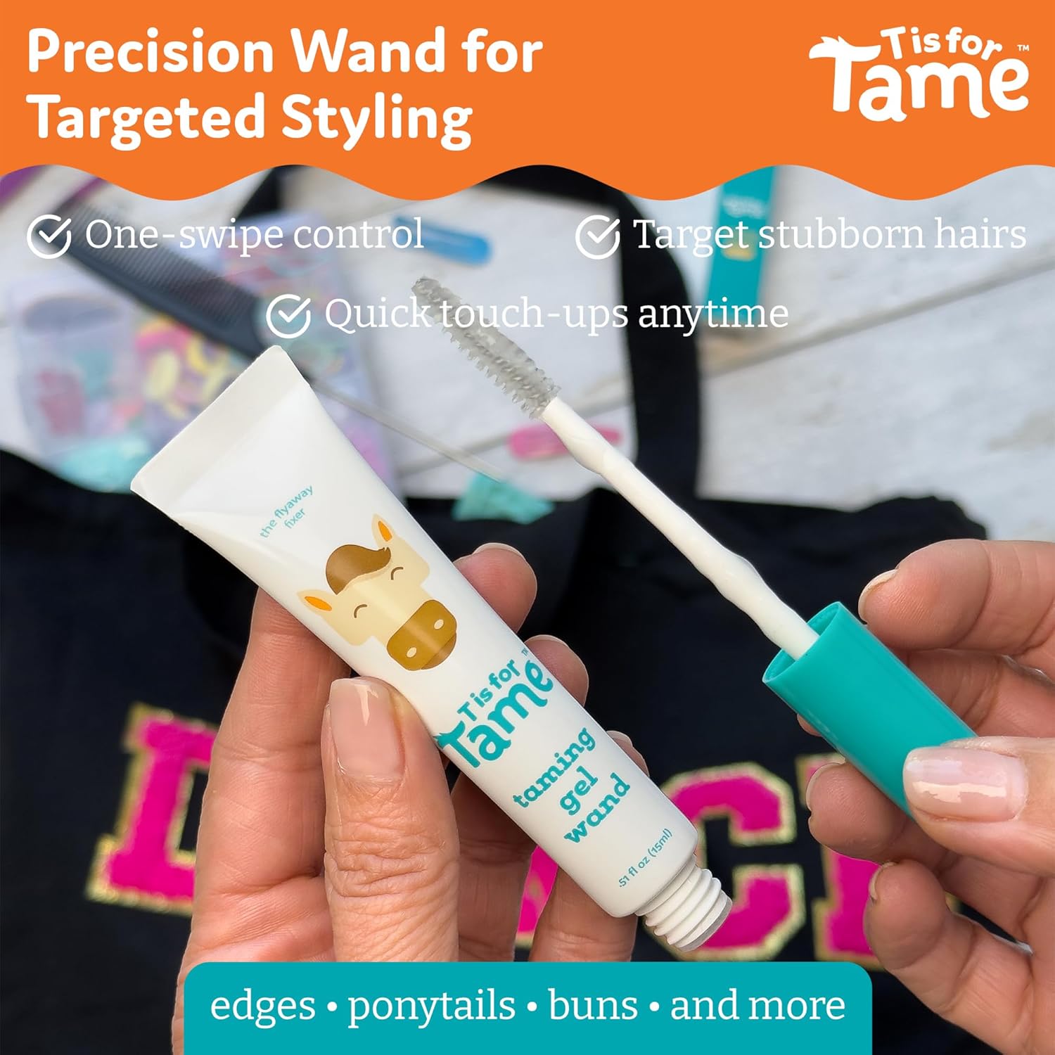 T is for Tame - Taming Gel Wand – Natural Flyaway Tamer for Kids & Adults – Smooths Baby Hairs, Frizz & Static – Alcohol-Free, Vegan & Cruelty-Free Hair Styling Gel – 0.5 fl oz - Image 3