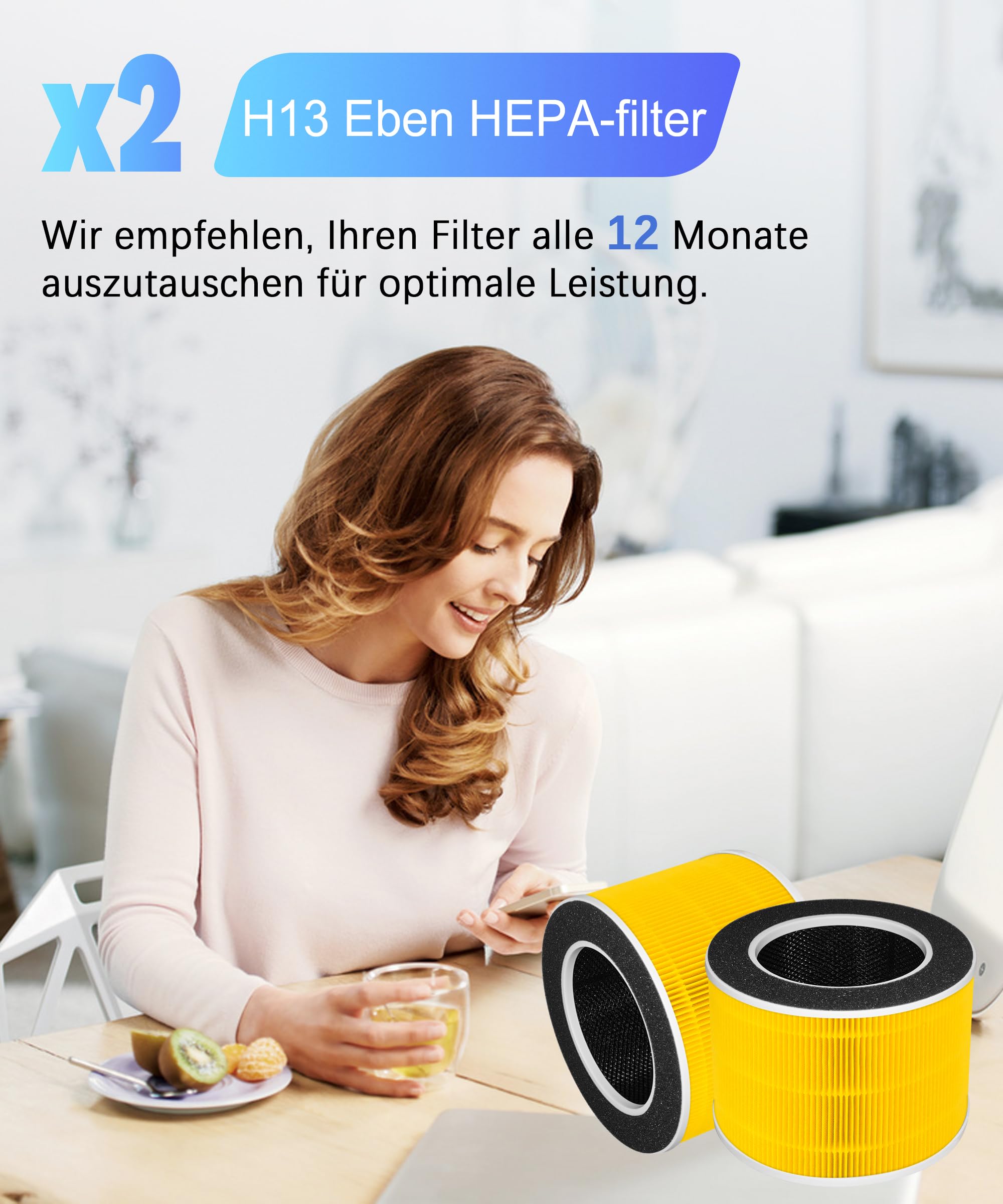 RP-AP088-F1 Ersatz-Filter kompatibel mit RENPHO RP-AP088W, RP-AP088, RP-AP088B Luftreiniger, RP-AP088-F1 und RP-AP088-F2, 2-Pack H13 HEPA Aktivkohlefilter