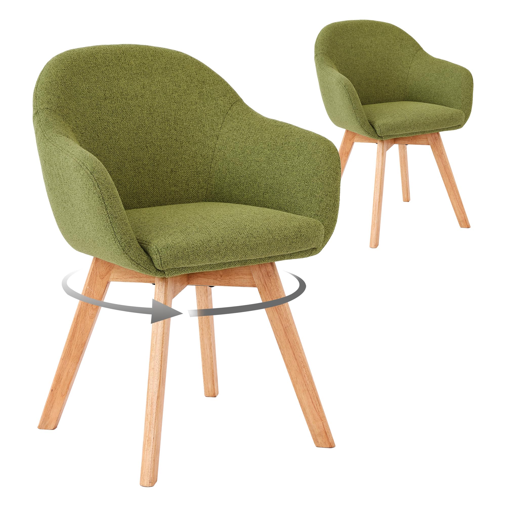 Goeurvant Swivel Dining Chairs Set of 2, 360° Modern Chair with Armrests, Wooden Legs, Upholstered Chair for Dining Room, Living Room, Kitchen, Bedroom, Moss Green