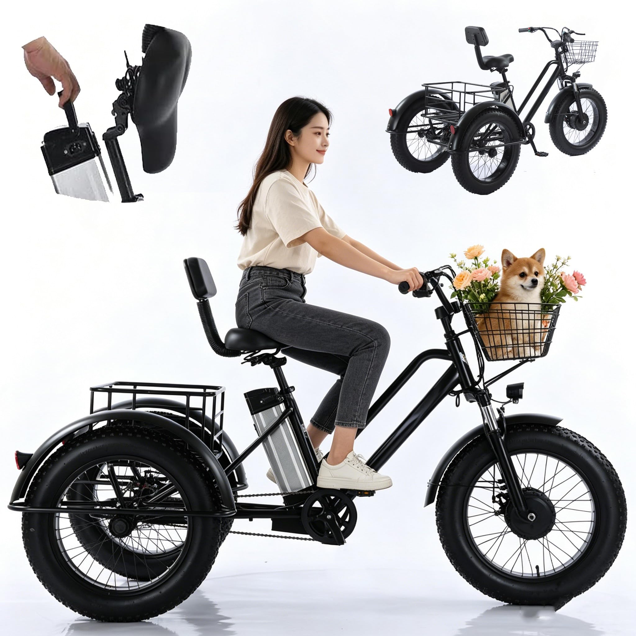 Electric Tricycle For Adults,All-Terrain Tires,Suitable For The Elderly 10A