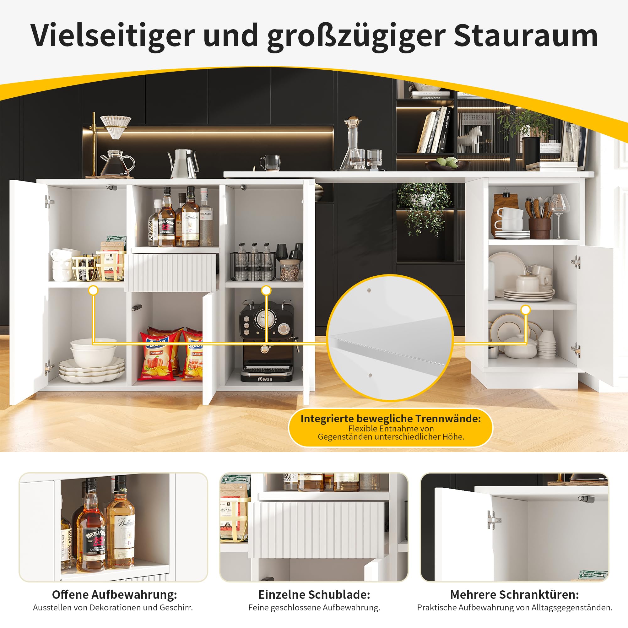 Zepneiy Bar à Manger Rotatif à 360° (100-210 x 30 x 100.9 cm) avec Rangement Ouvert, îlot de Rangement Multifonctionnel Moderne, Blanc