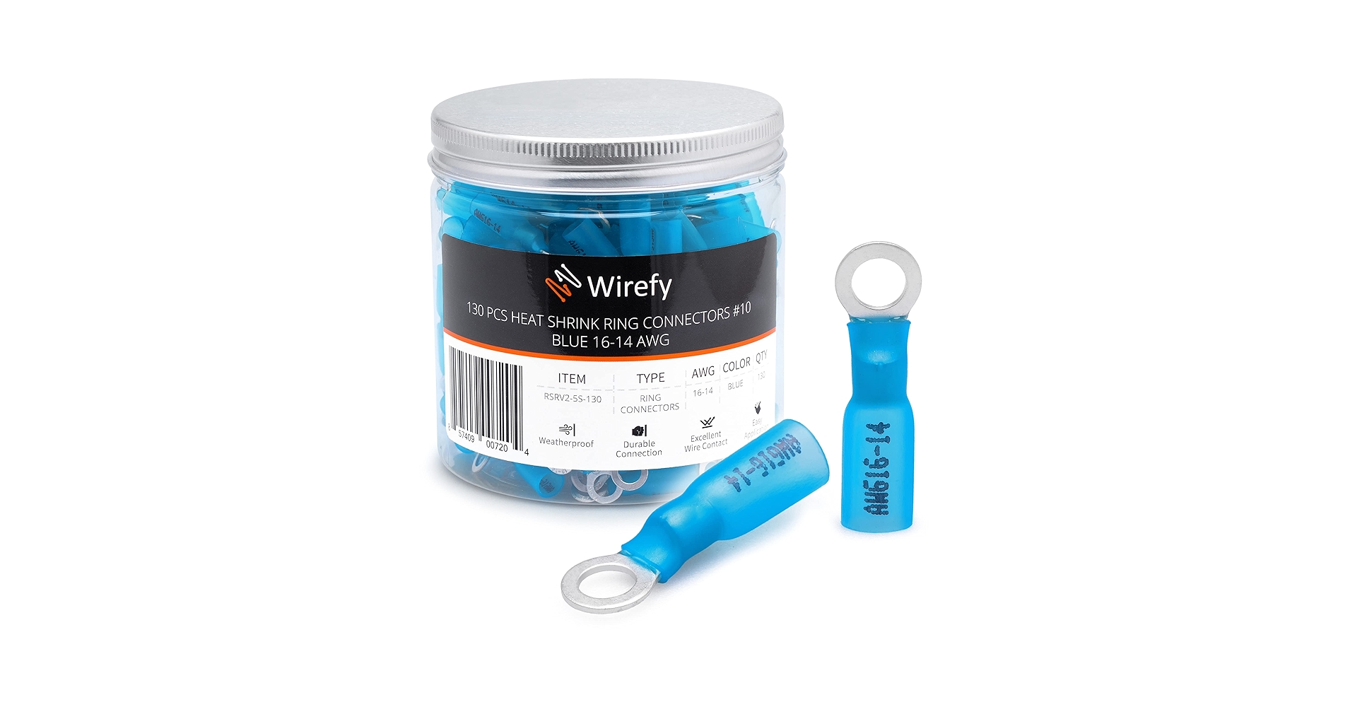 Wirefy 130 PCS Heat Shrink Ring Terinals 1/2" - A Resistant Ring