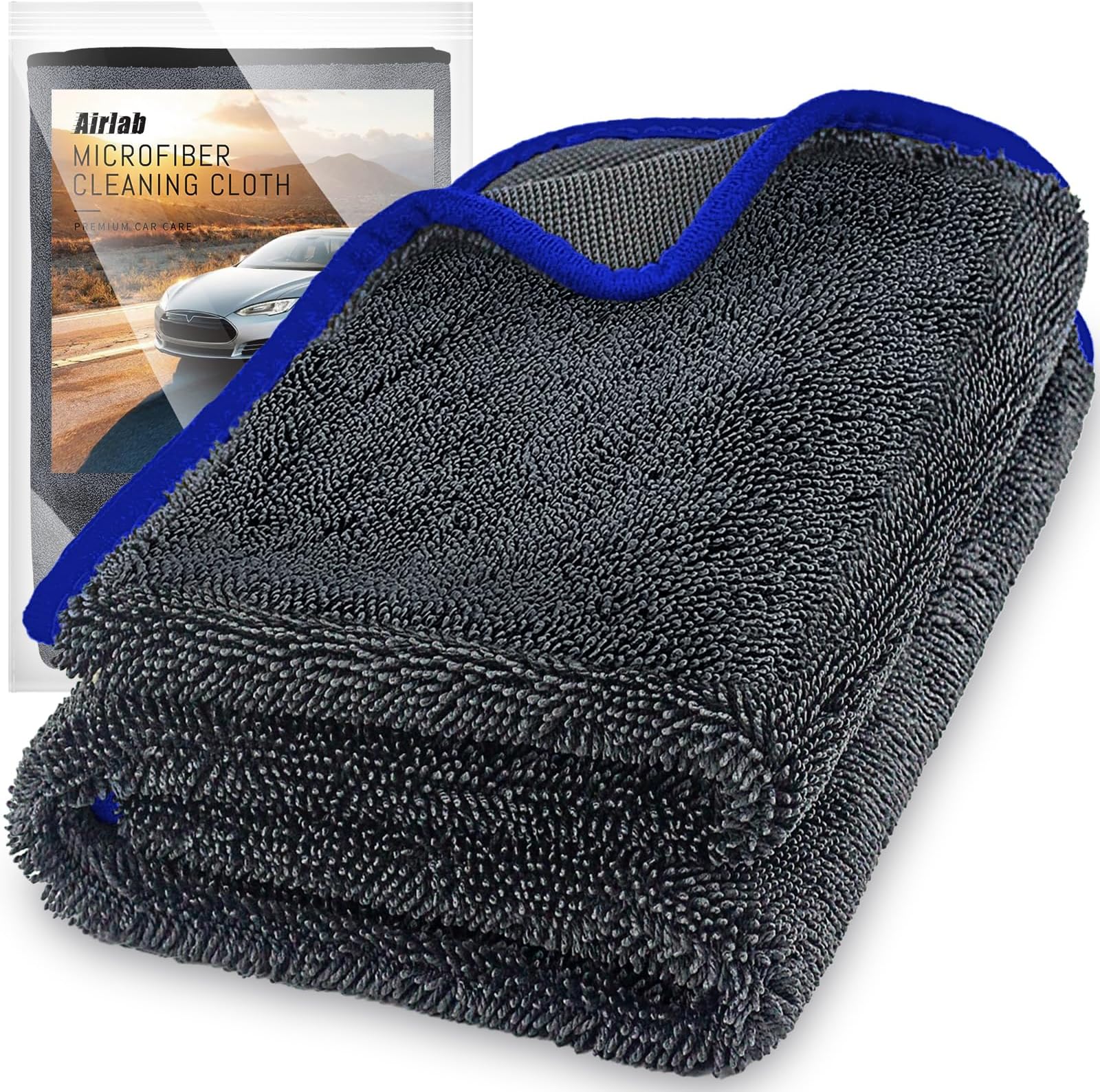 Airlab Microfiber Towels for Cars Wash Drying Extra Large Super Absorbent Cleaning Cloth Auto Detailing Ultra Soft, Lint-Free, Streak-Free, 35 x 24 Inch, Pack of 1, Grey-Blue, 600 GSM