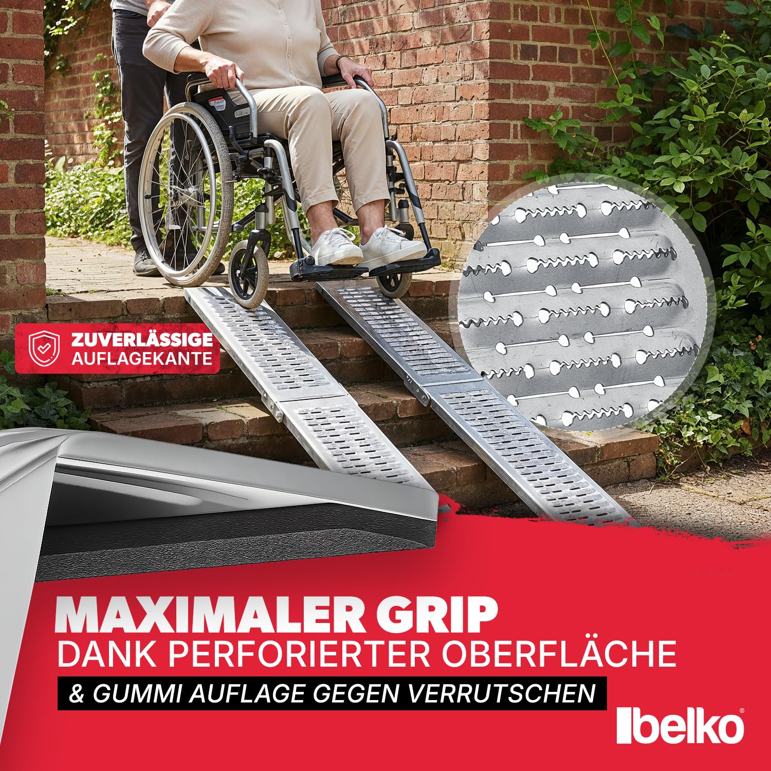Belko® 2 rampe di carico pieghevoli, portata 400 kg, 168 x 23 cm, pieghevoli, in acciaio zincato, antiscivolo, perforate, per auto, moto, quad, ATV, rimorchio, rampa di carico