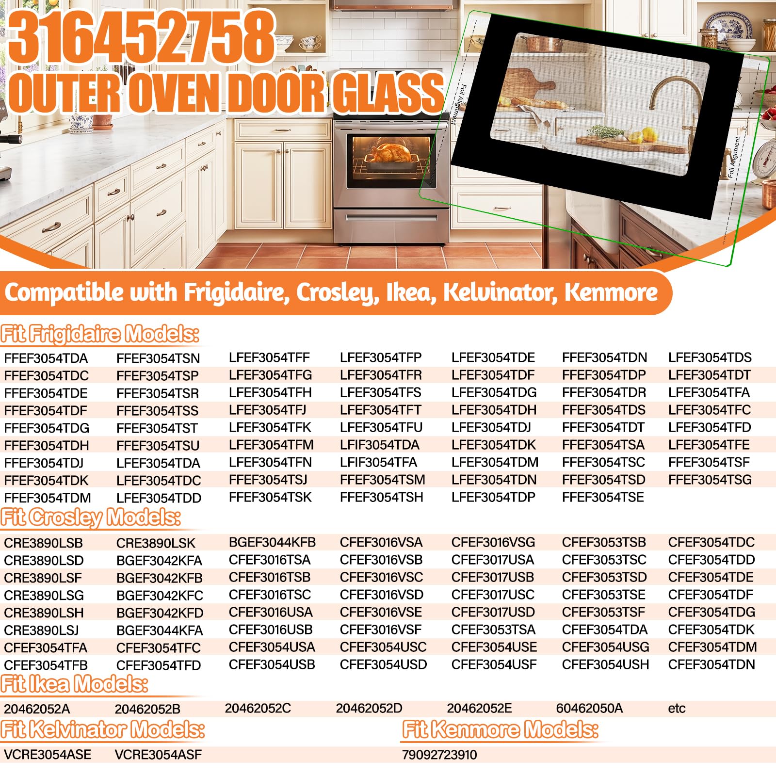 316452758 Außenofentür Glas für Frigidaire Ofentür Ersatzteile