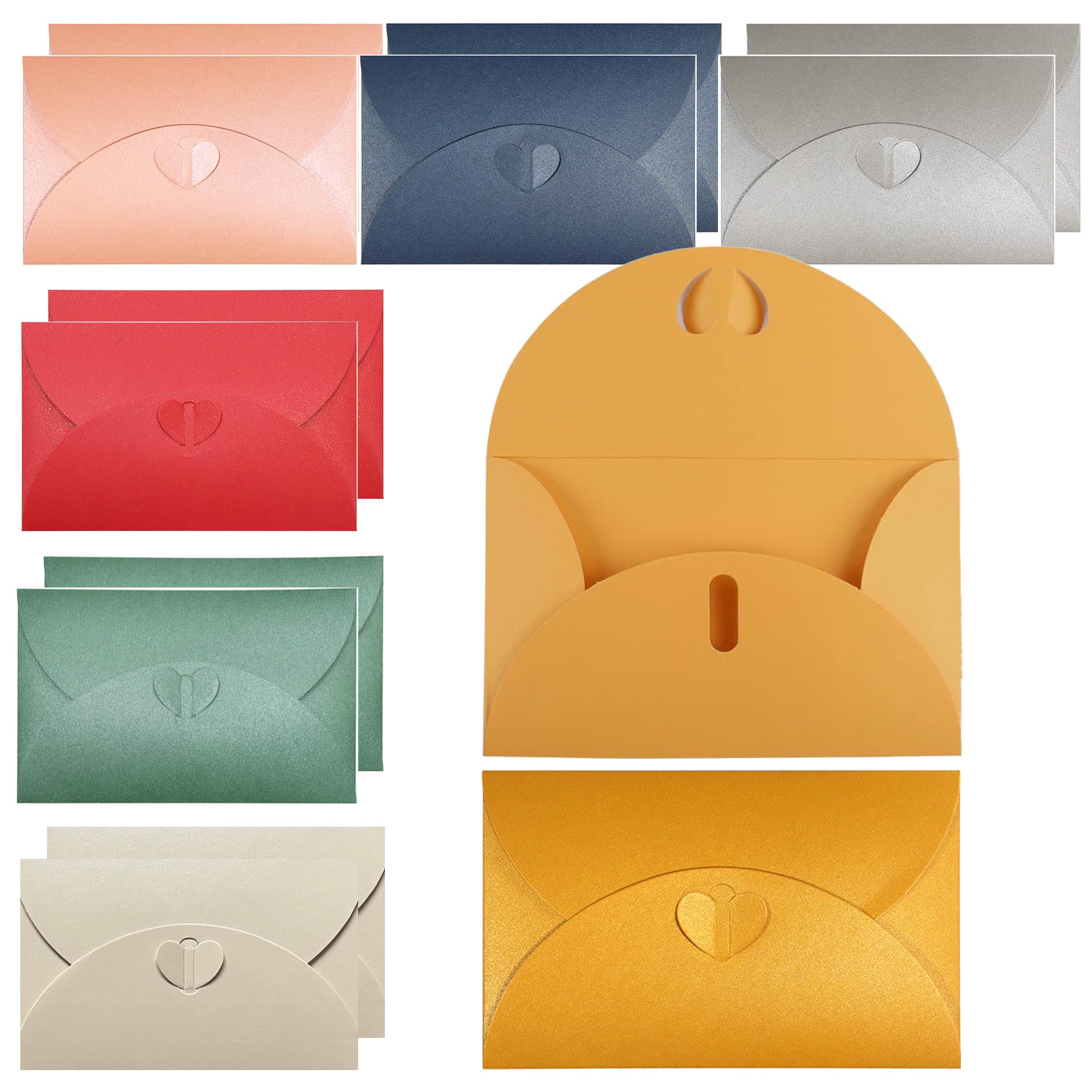 KIMHOME Pack of 14 Coloured Envelopes, Heart-Shape Secure Closure, Kraft Paper Mini Envelopes, for Greeting Cards, Invitations and Correspondence