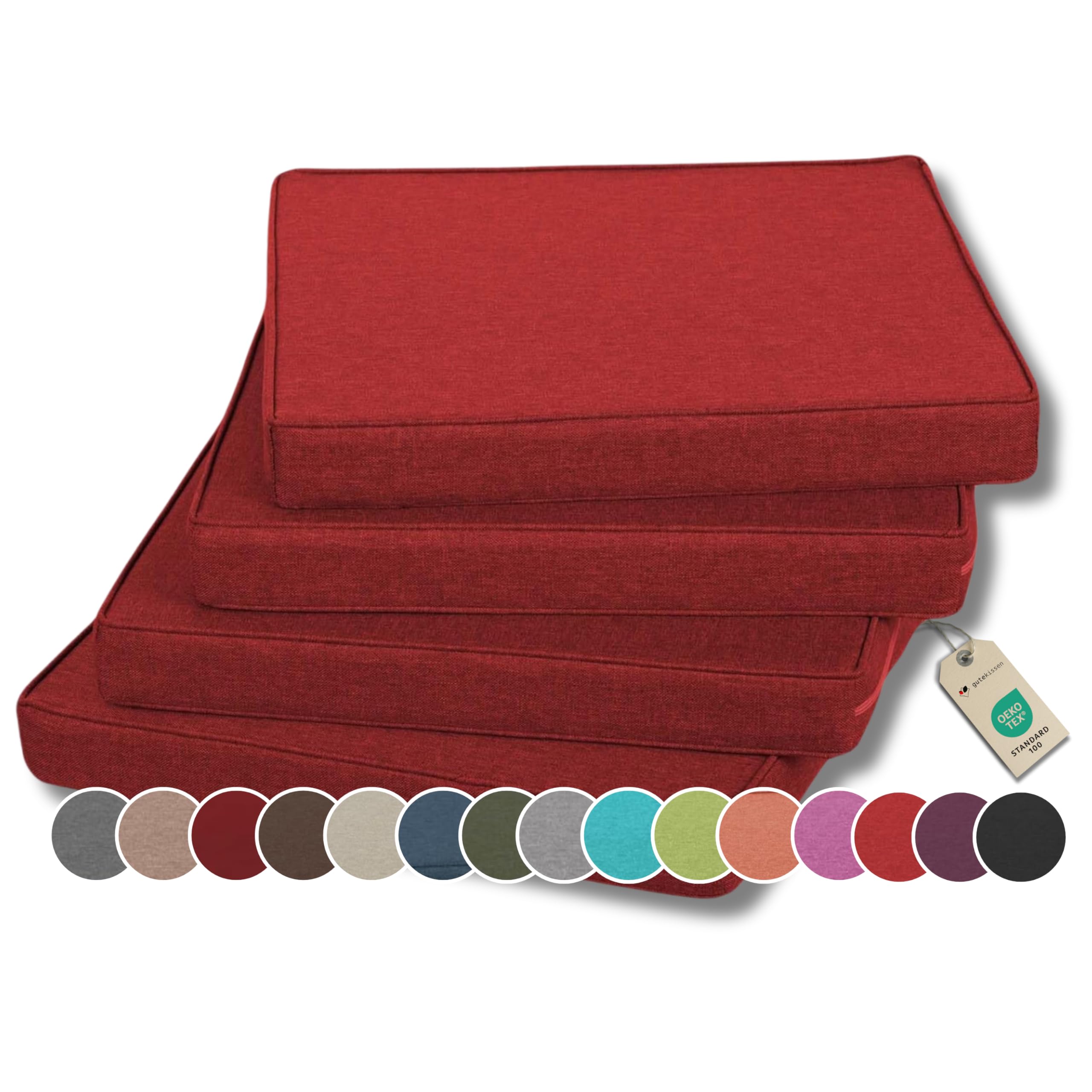 Gutekissen® Stuhlkissen Polsterauflage Auflage für Stühle/Bänke für Haus und Garten Sitzauflage Gartenkissen Sitzkissen viele Farben FK5 (45x45, Rot, 4)