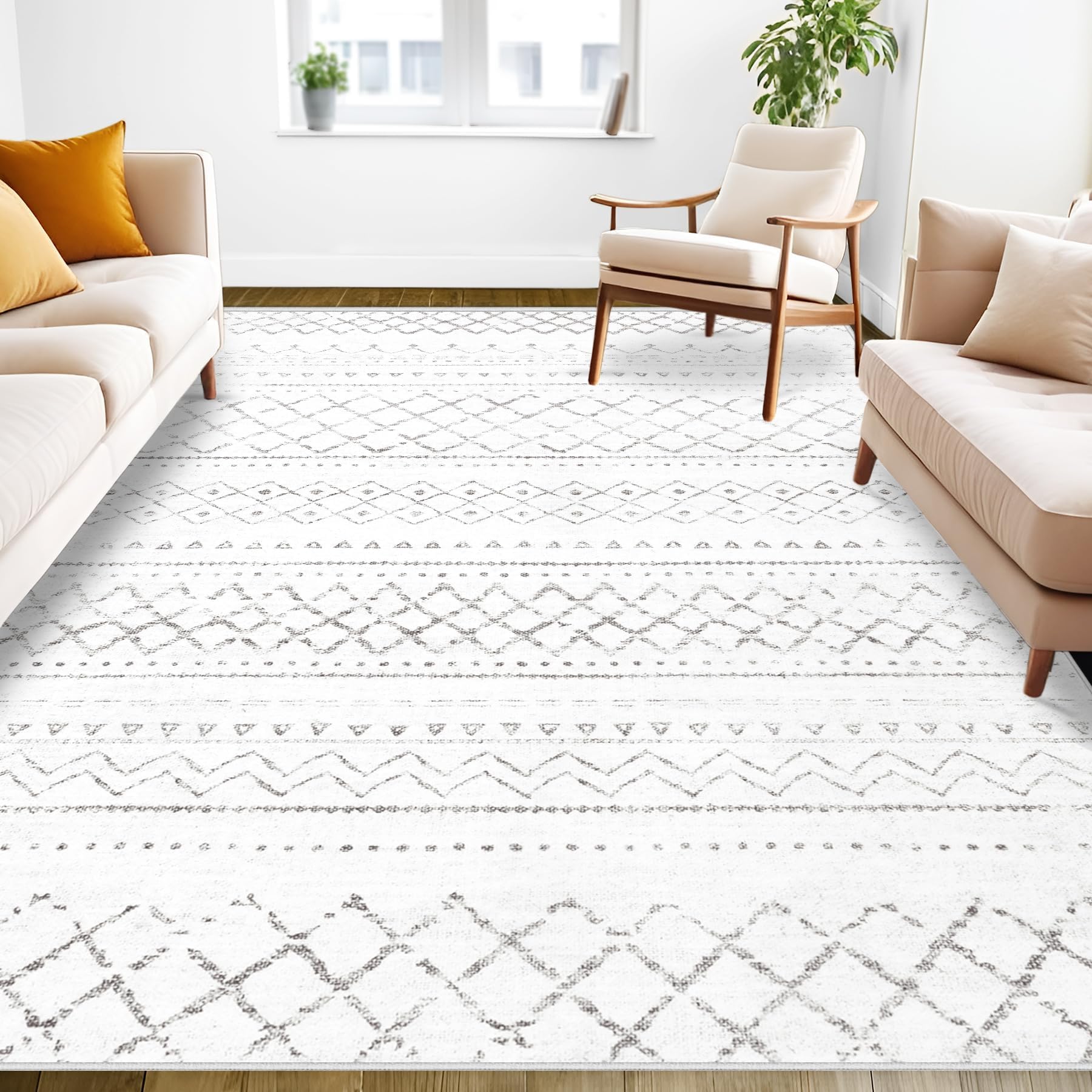 Photo 1 of Area Rug Living Room Rugs 5x7 - Large Soft Boho Geometric Rugs, Non-Slip Foldable Washable Area Rug Non Shedding Morden Indoor Floor Carpet for Bedroom Office Dining Room (Dark Grey,5' x 7')