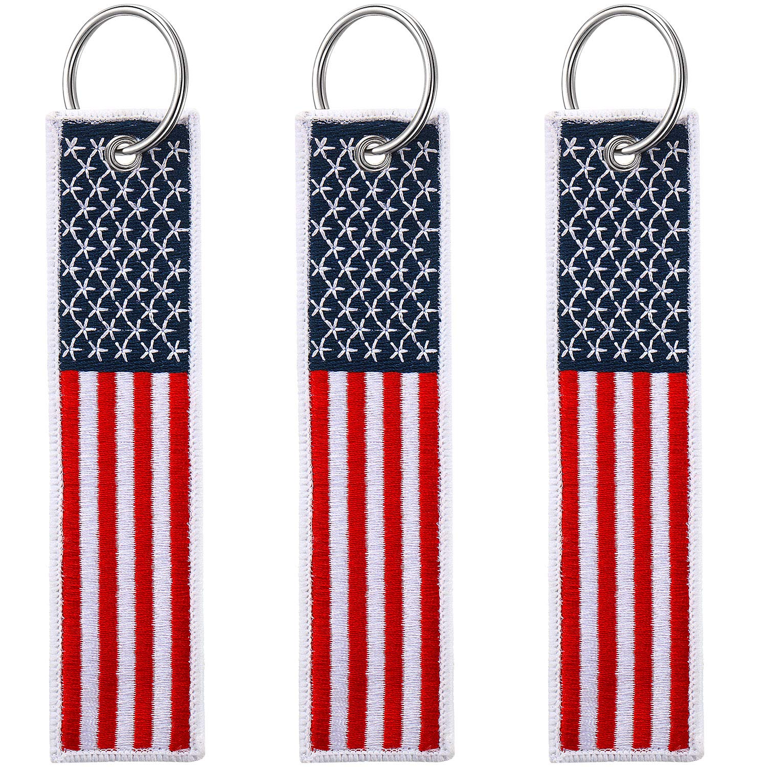Hicarer3 Pieces American Flag Keychain Tag with Key Ring for Keys, Cars, Backpacks, Luggage, and Present