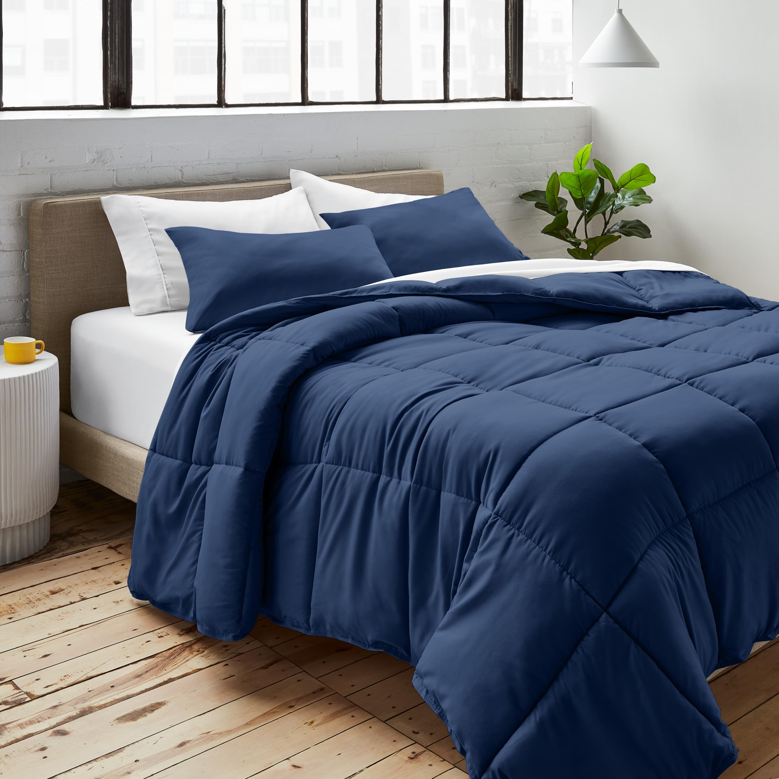 Bare HomeDuvet Insert Single Size - Premium 1800 Ultra-Soft Duvet Insert - 6.4 TOG - All Season Warmth Quilt - Comforter Set with 1 Pillowcase (Single, Dark Blue)OEKO-TEX STANDARD 100