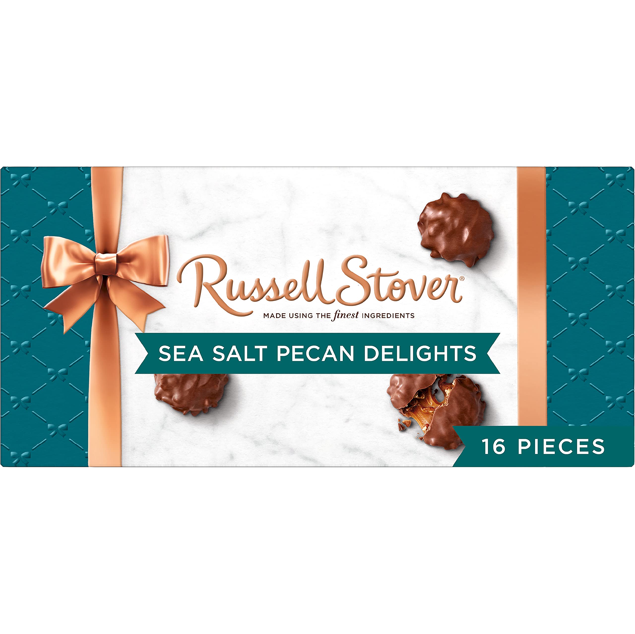 Russell StoverSea Salt and Milk Chocolate Caramel and Pecan Delights, Chocolate Gift Box, 8.1 Ounce