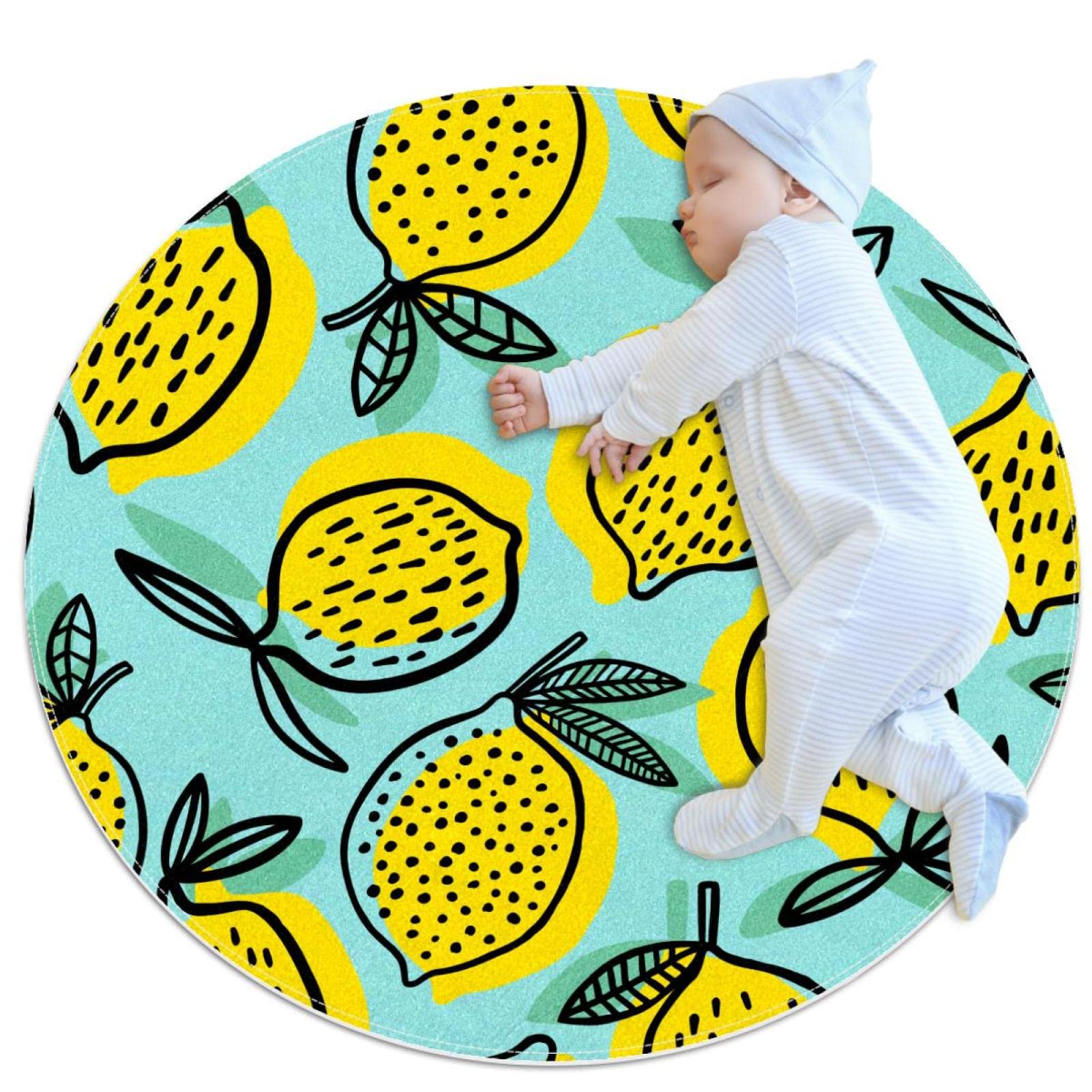 Tapis de bain vert citron rond 1m antidérapant pour chambre et salon