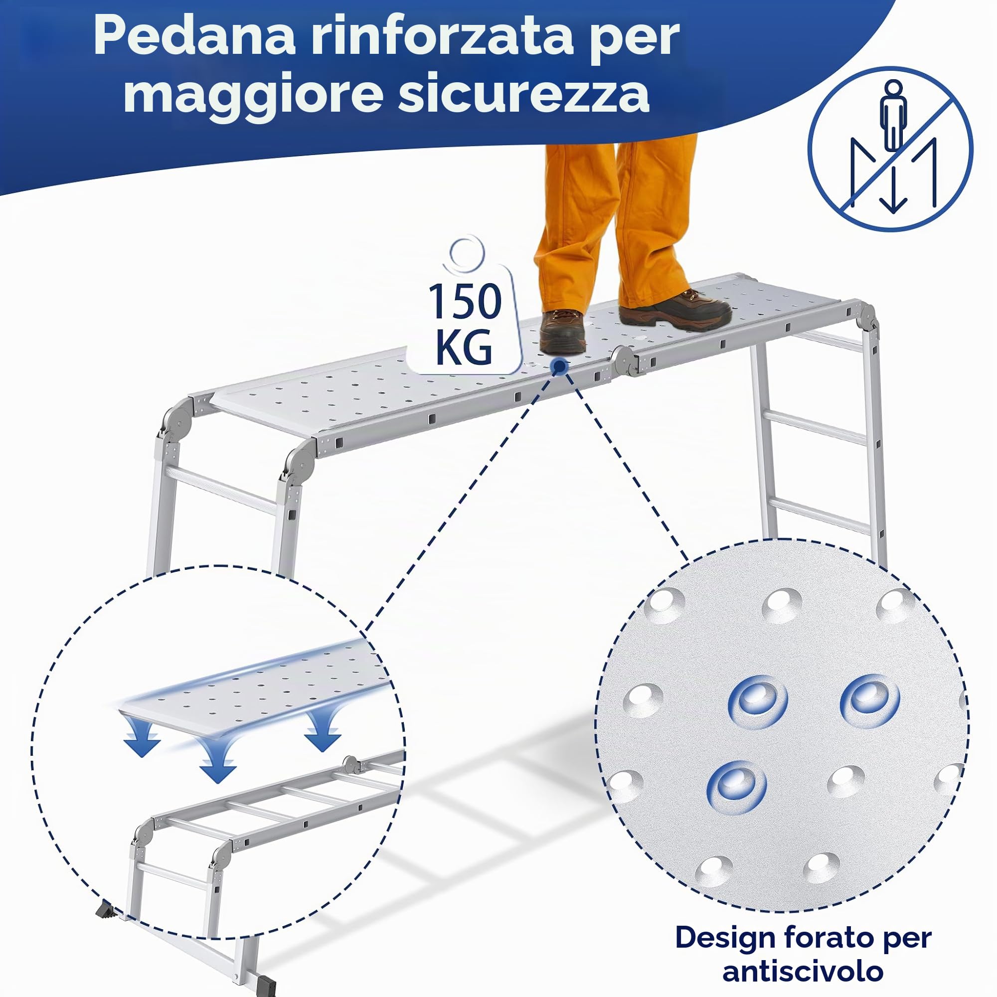 YRHome - Scala multiuso 6 in 1, in alluminio, articolabile, pieghevole, scala a tetto, 340 cm, multifunzionale, con piattaforma, fino a 150 kg di capacità, 4x3 gradini, argentata