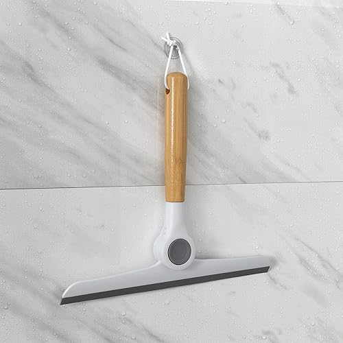 Miniatura 2 de Zadro Escobilla plegable multiusos con mango de bambú y lazo de silicona para colgar (9.5 pulgadas de ancho, bambú/blanco/gris)