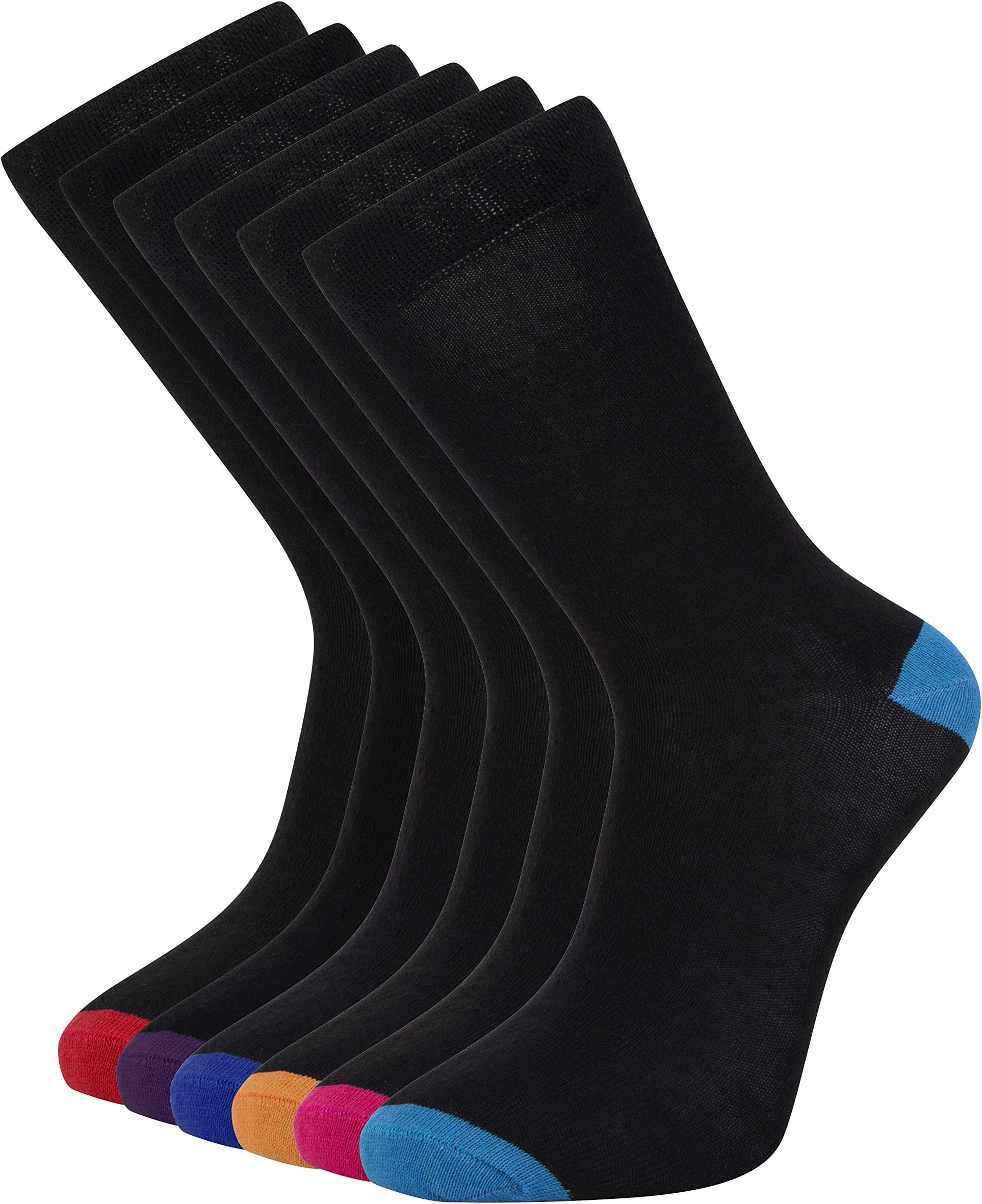 Black Socks for Men in Heel and Toe Style, Men’s Socks Multipack 6-11 UK