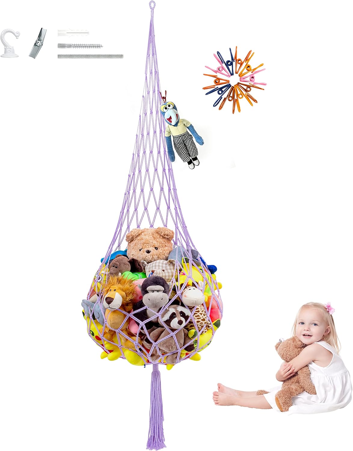 HEARTISTO Toy Hammock for Stuffed Animals (Extra Large) w/Easy OneHook Installation