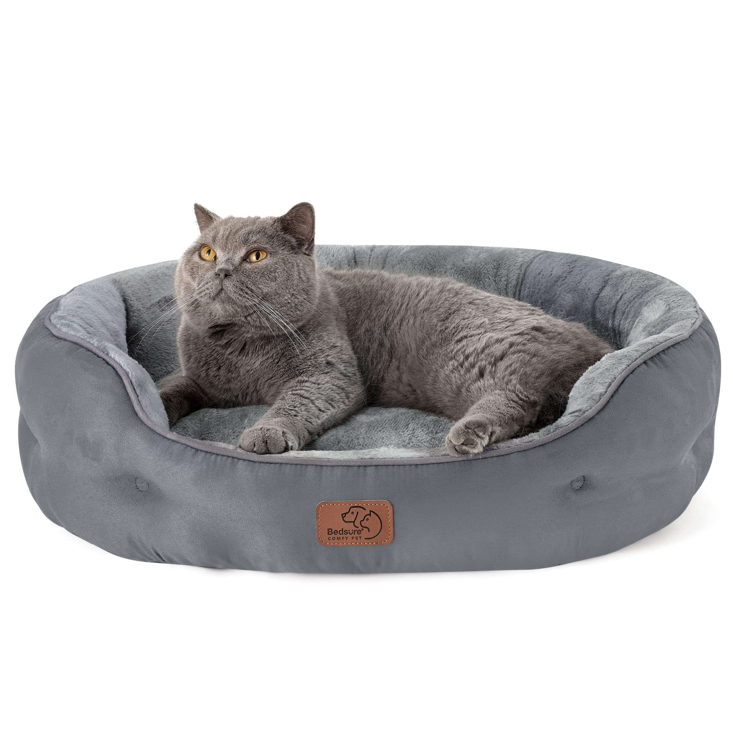 Bedsure Letto per Cani Piccoli Lavabile - Letti Grandi per Gatti da Interno e Cuccioli, Letto Rotondo per Cani di Media Taglia con Fondo Antiscivolo, grigio, 63 x 53 x 20 cm