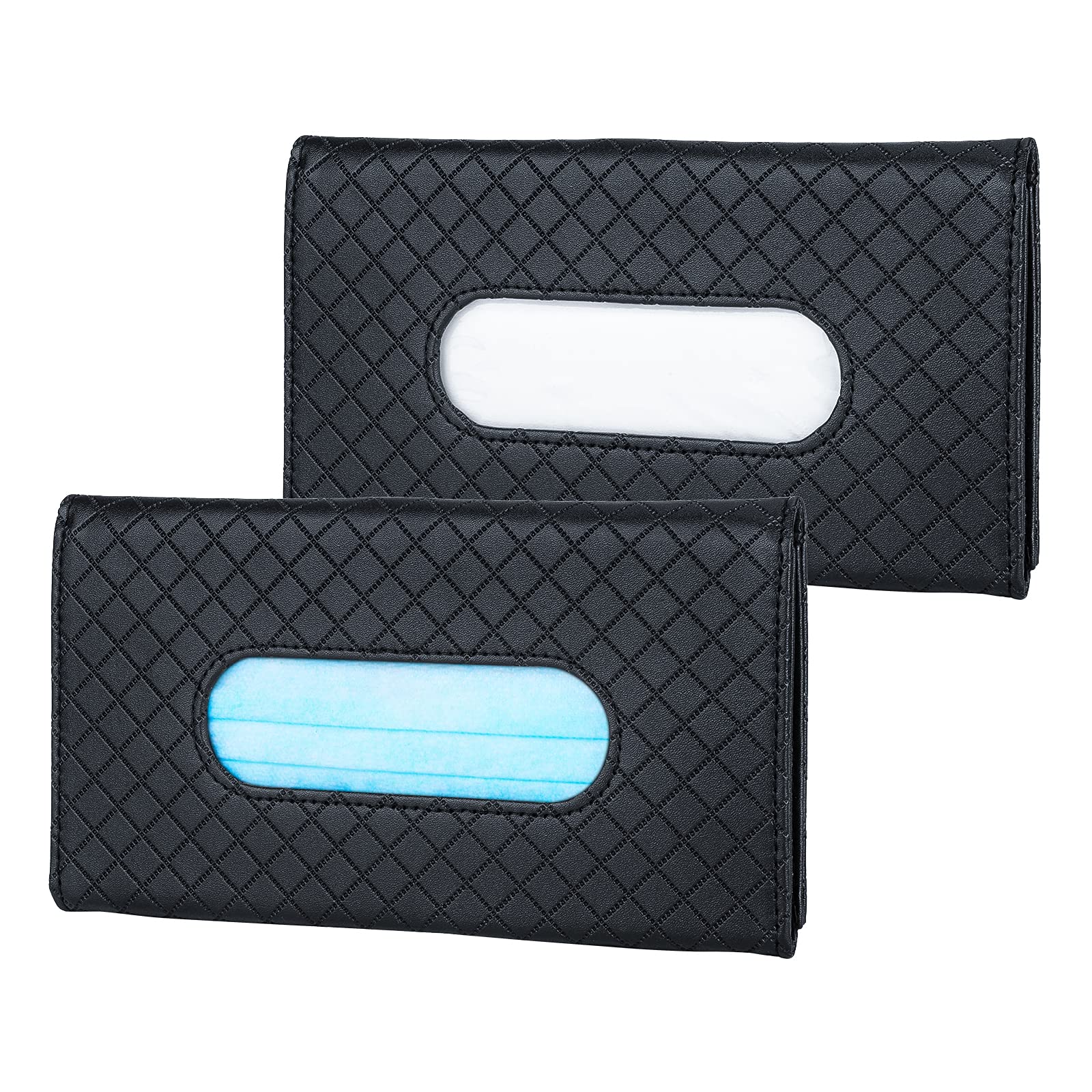 Car Tissue Holder(2 Pieces), Car Visor Tissue Holder, Pu Leather Napkin Mask Holder for Car, Back Seat Tissue Case Container Organizer for Universal Auto (23x13cm) - Black