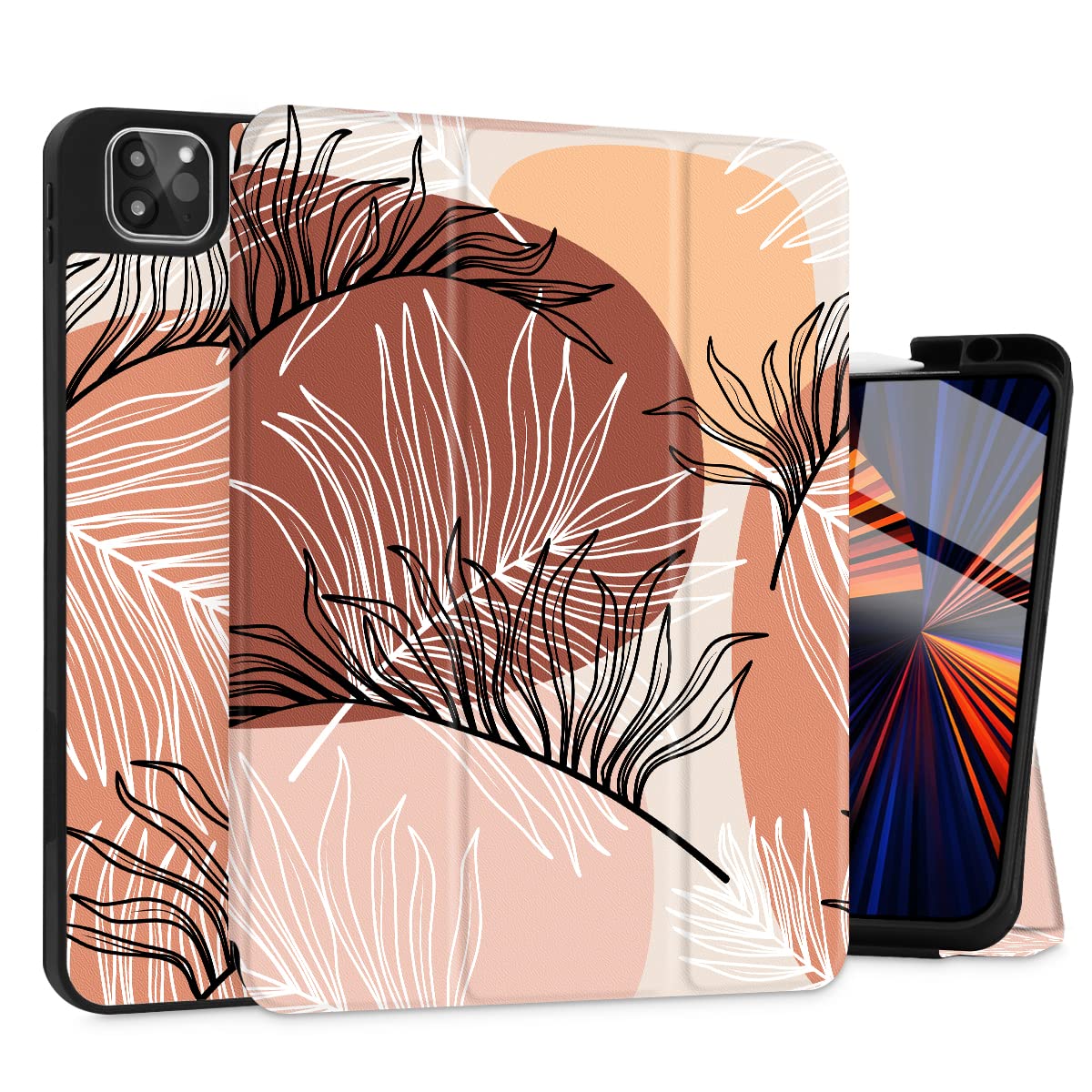 Tuiklol Case for M2 iPad Pro 12.9 inch Generation 6th/5th/4th/3rd 2022 2021 2020 2018 Release - Built in Pencil Holder Slim Protective Stand Back Cover with Auto Wake/Sleep iPad Cover,Leaf