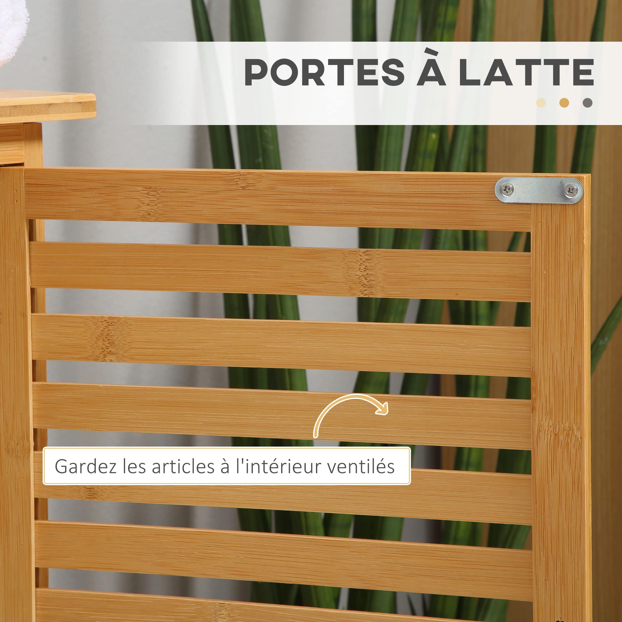 kleankin Mobile sottolavabo, Mobile da bagno in bambù, Naturale | Autoportante, 2 porte a doghe