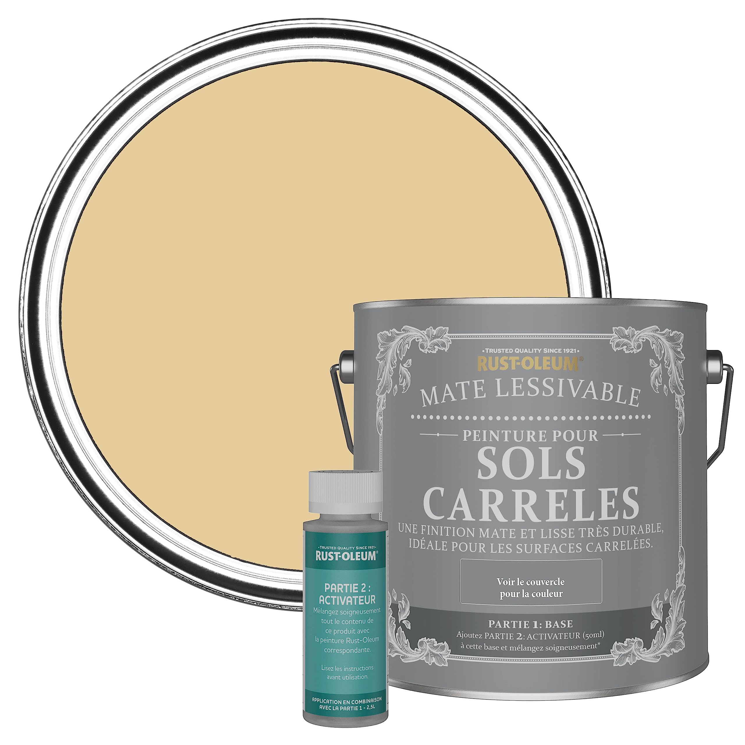 Rust-Oleum Peinture Jaune Lessivable pour Sols Carrelés, Finition Mate - Tempête de Sable 2.5L