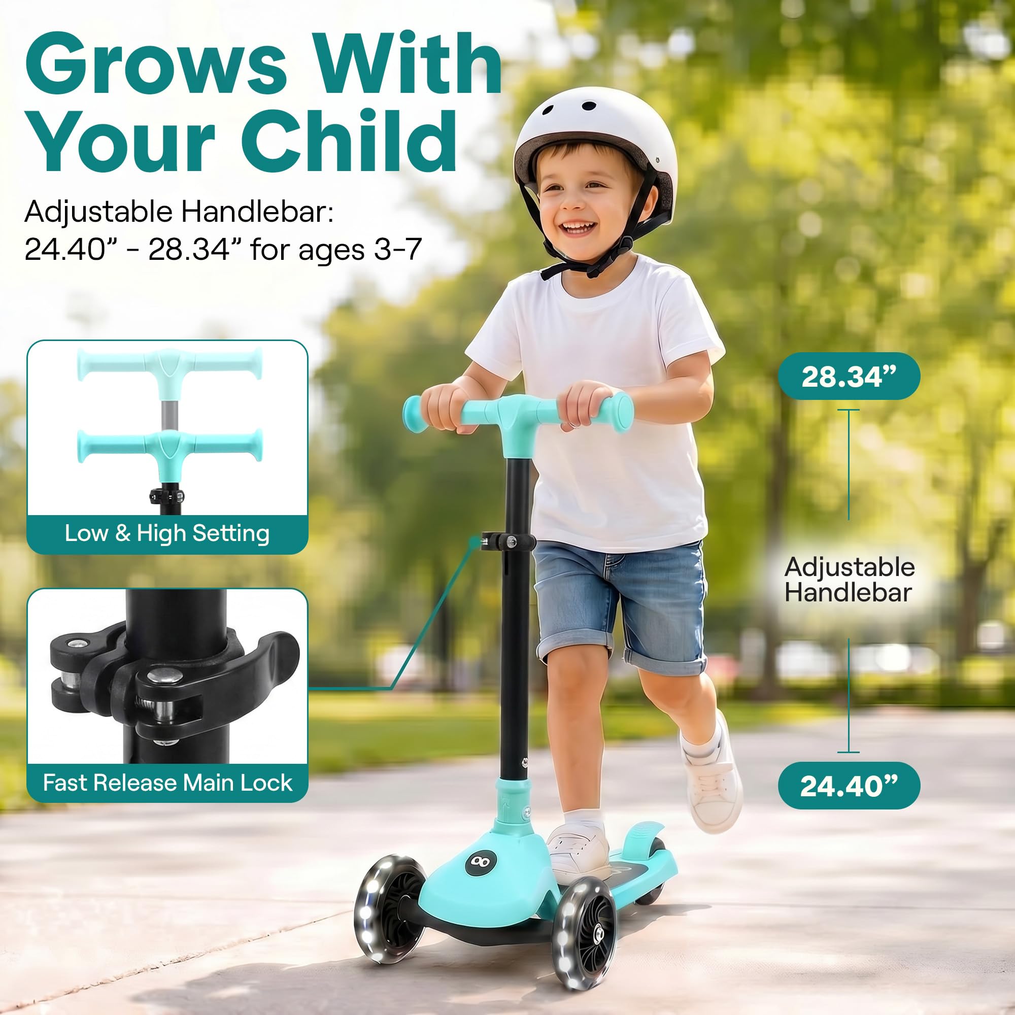 SereneLife 3-Wheel Foldable Kids Scooter – LED Wheel Lights, Adjustable Handlebar, Rear Foot Brake, Lean-to-Steer, Anti-Slip Deck – Ideal for Toddlers & Kids 3+, up to 110 lbs