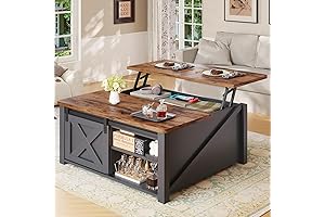 SEDETA Farmhouse Coffee Table with Hidden Storage and Adjustable Shelves
