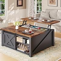 SEDETA 31.5" Lift Top Coffee Table with Hidden Storage & Adjustable Shelves - Farmhouse Square Living Room Table, Black