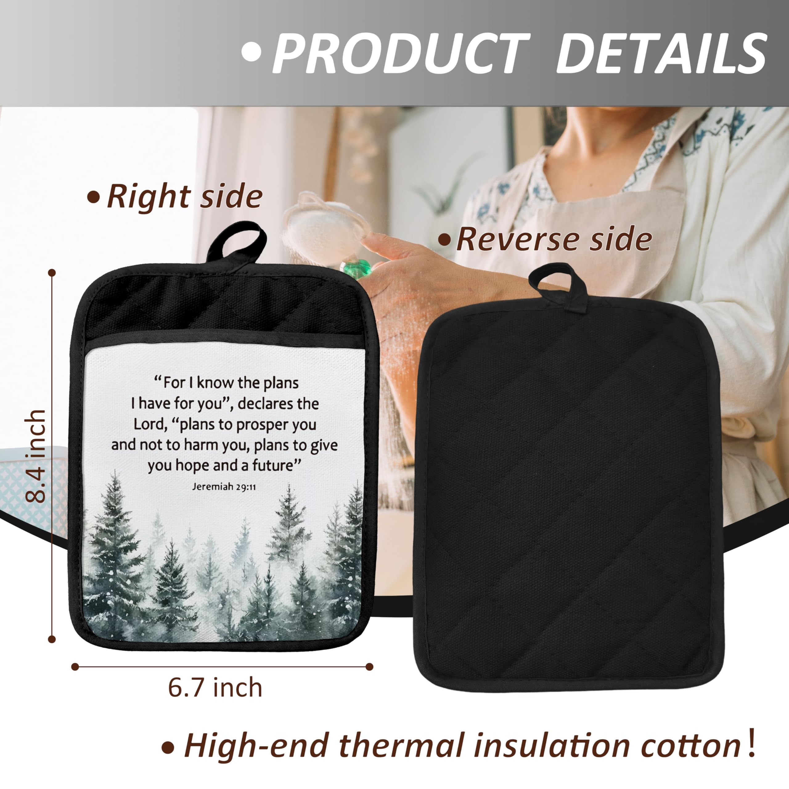 Christian Gifts for Women Pot Holders with Pockets, Jeremiah 29:11 Christian Bible Verse Pot Holders Heat Resistant Oven Mitts Hot Pads for Kitchen Baking Cooking,Potholders for Kitchens