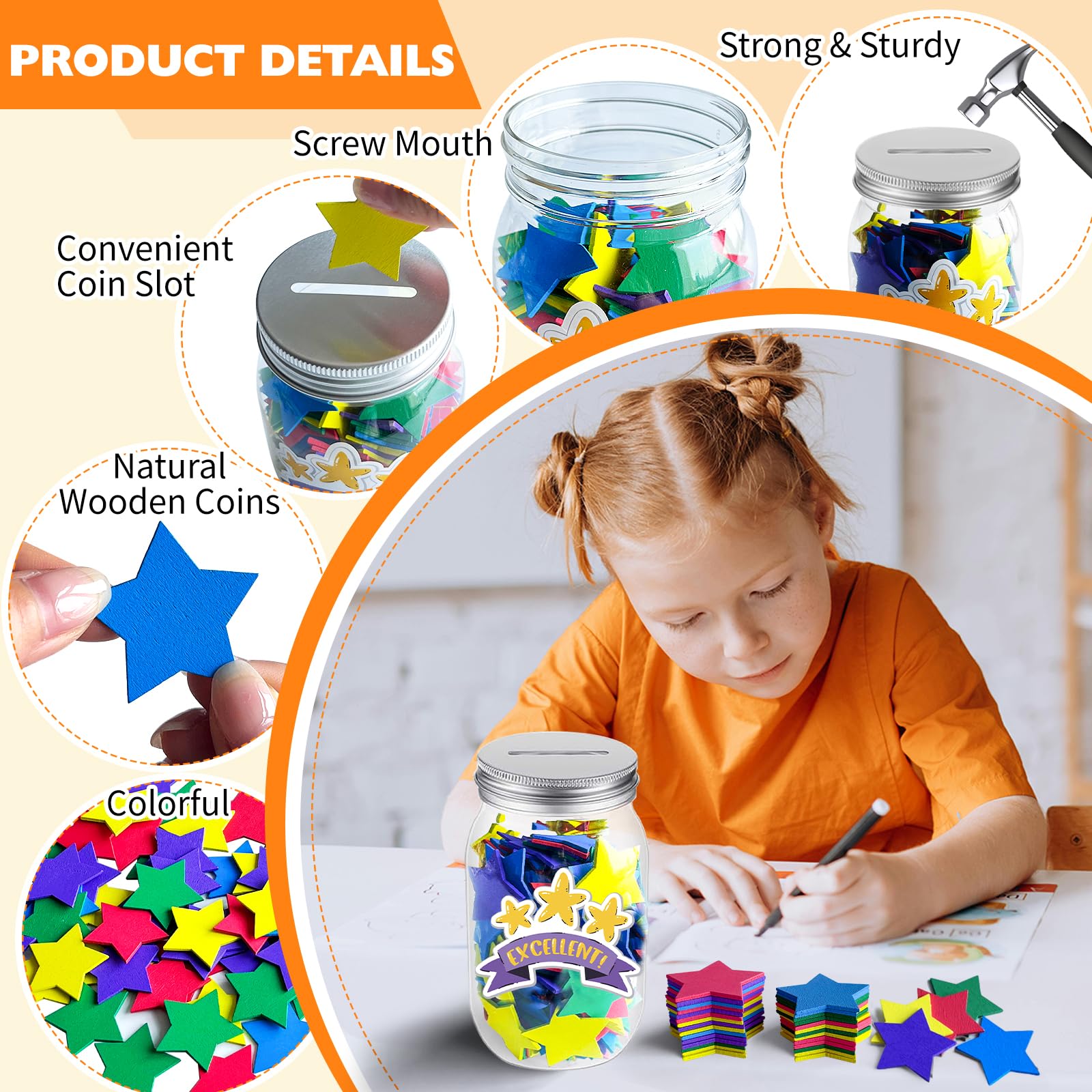 Snapklik.com : 4 Pack Star Reward Jar For Kids