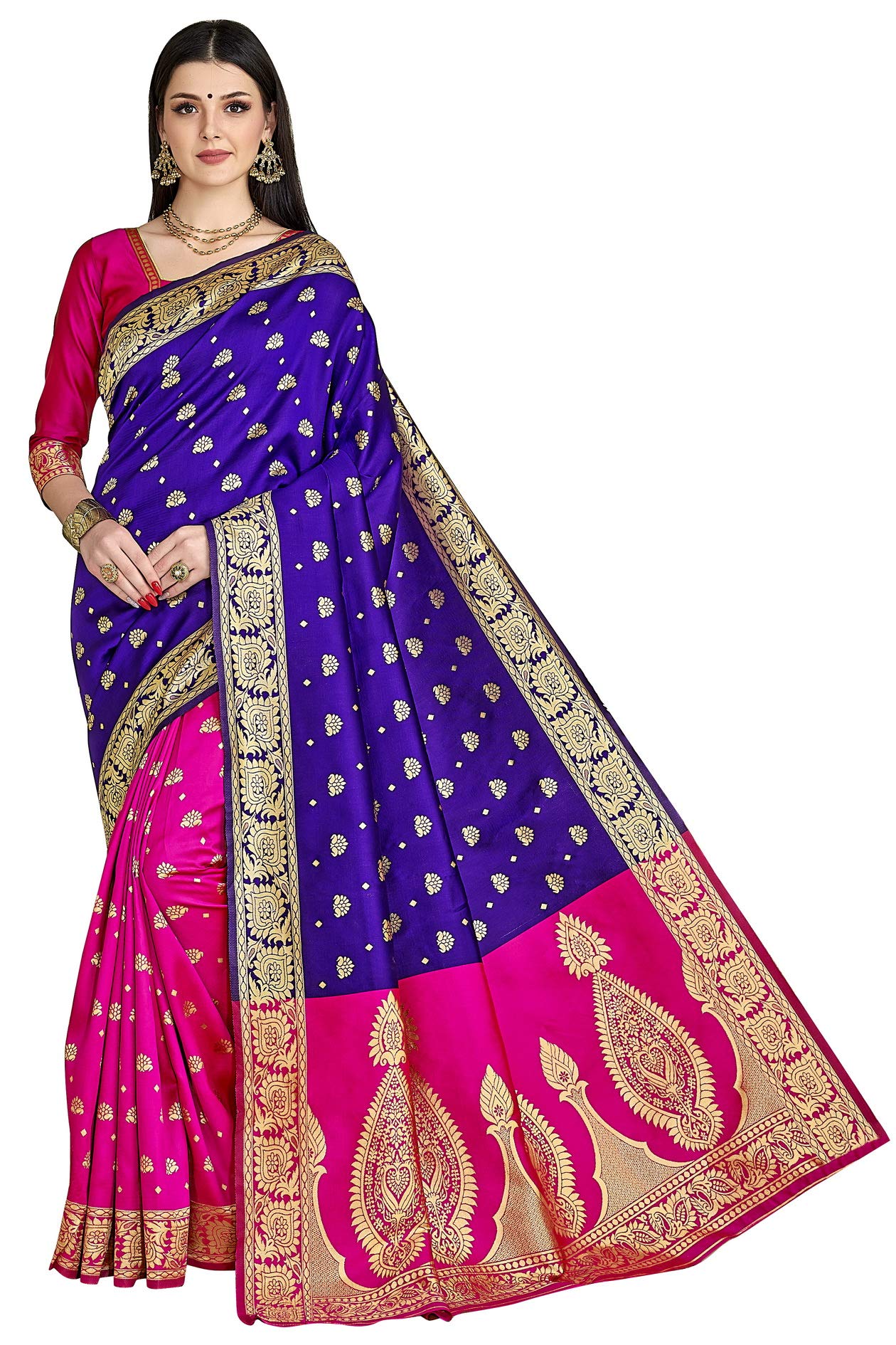 Glory Sarees Women’s Silk Blend Banarasi Saree (Banarasi_Saree114_Blue) 3