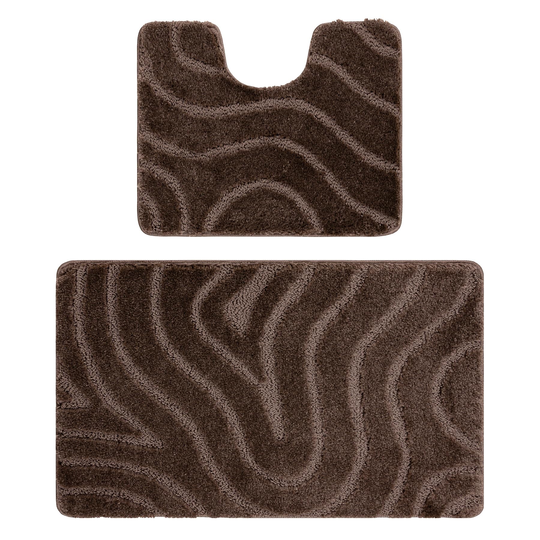 rugsx Set 2 alfombras de baño SUPR Waves, Ejes, Alfombra baño Antideslizante, Suave y Lavable, marrón 60x100 cm
