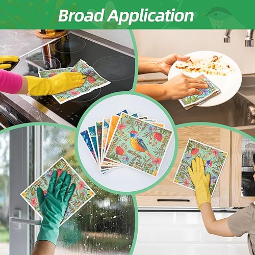 Miniatura 7 de Paquete de 6 paños de cocina suecos para cocina, absorbentes y de secado rápido, toallas de cocina decorativas reutilizables, biodegradables, no se