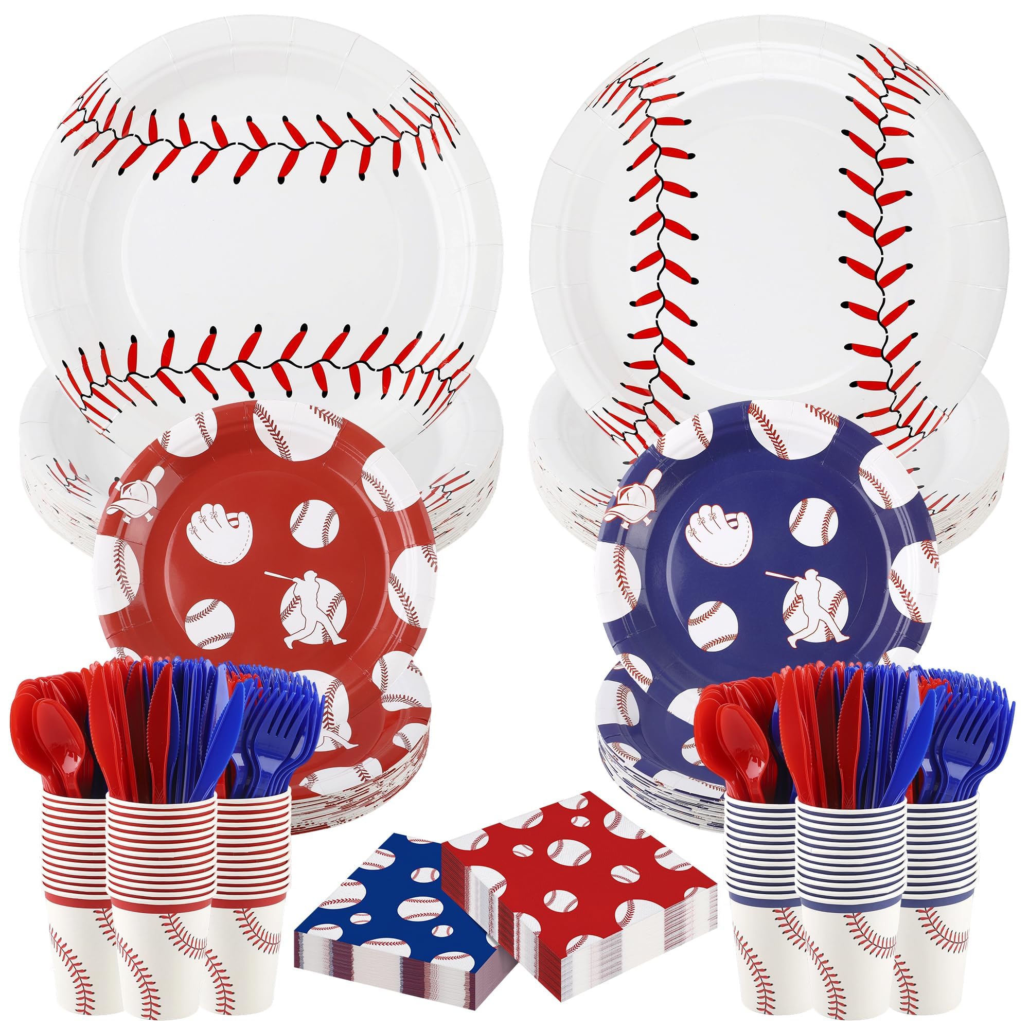 Kochorie 400 Pieces Baseball Disposable Tableware Sets