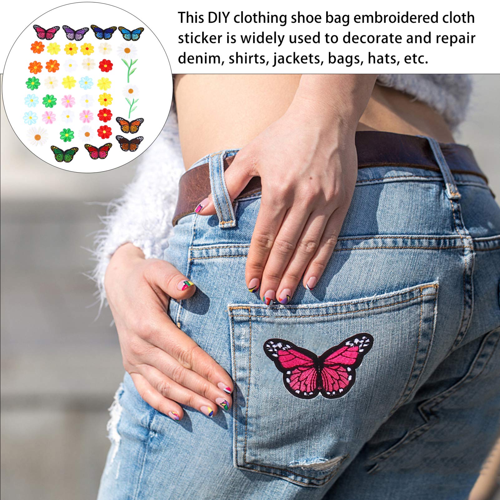 ARTIBETTER 2 Set Toppe Termoadesive Farfalle E Per Decorare E Riparare Jeans Magliette E Borse Facile Da Applicare E Sicuro Per La 39 Pezzi*2
